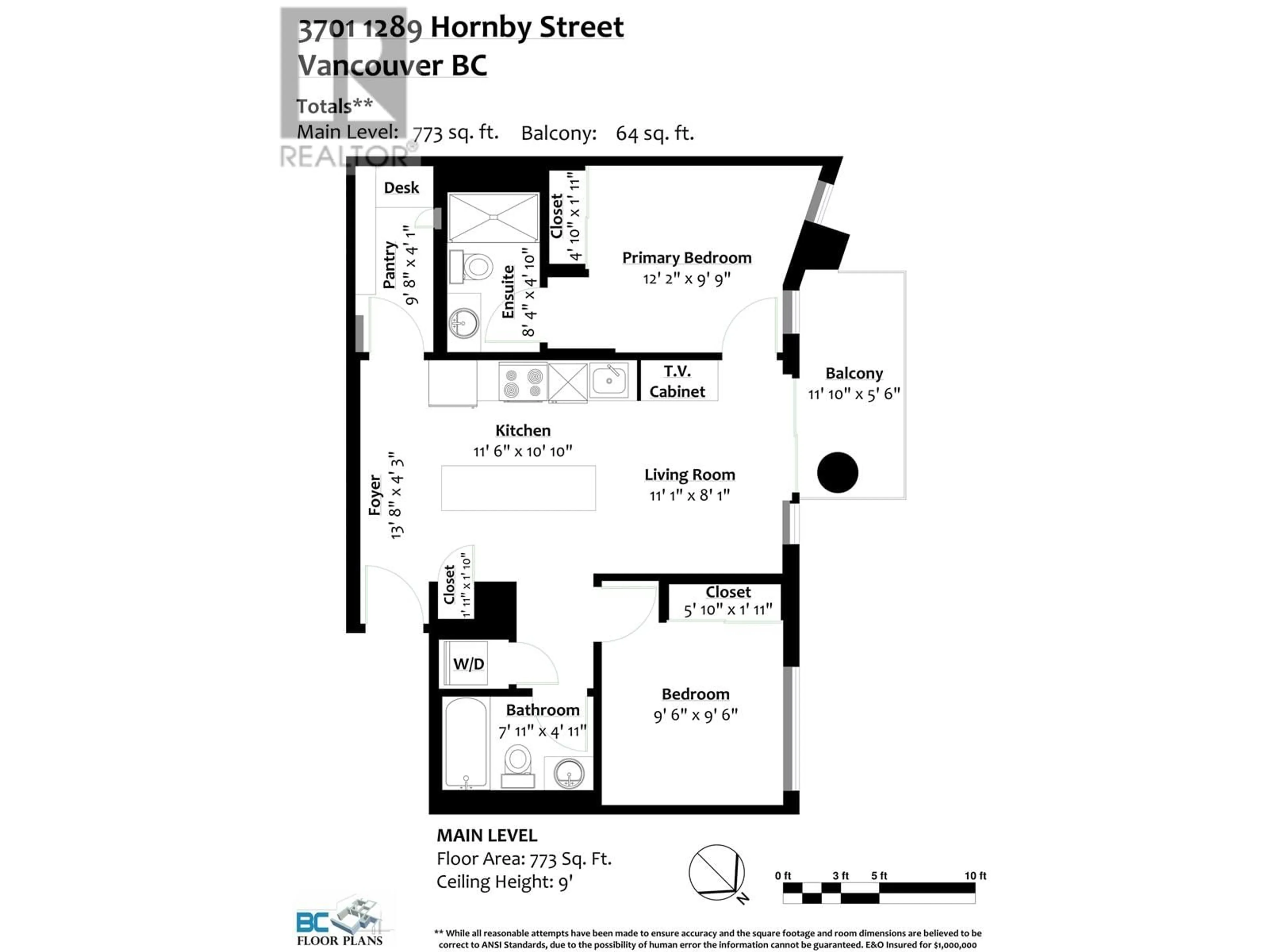 Floor plan for 3701 1289 HORNBY STREET, Vancouver British Columbia V6Z0G7