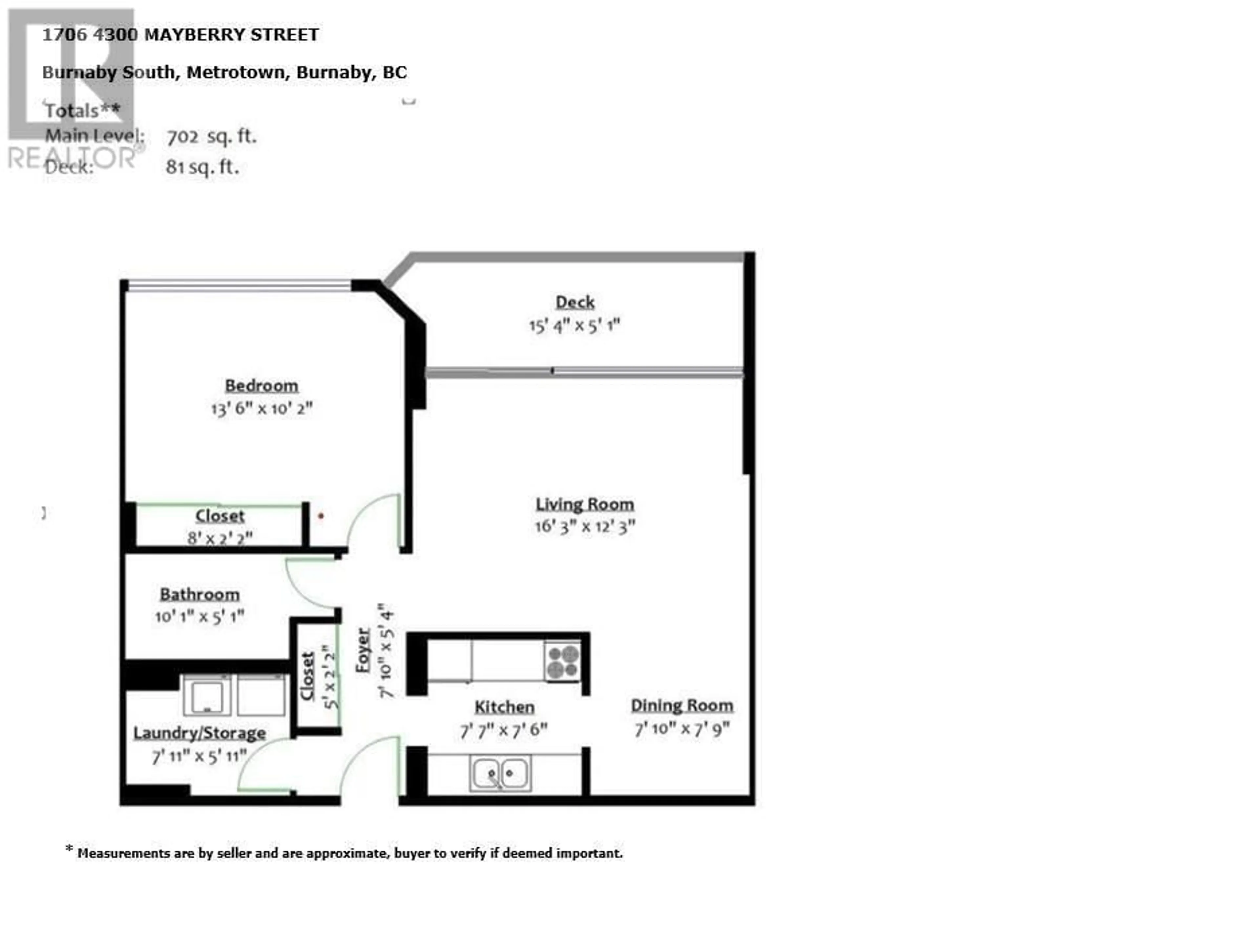 Floor plan for 1706 4300 MAYBERRY STREET, Burnaby British Columbia V5H4A4