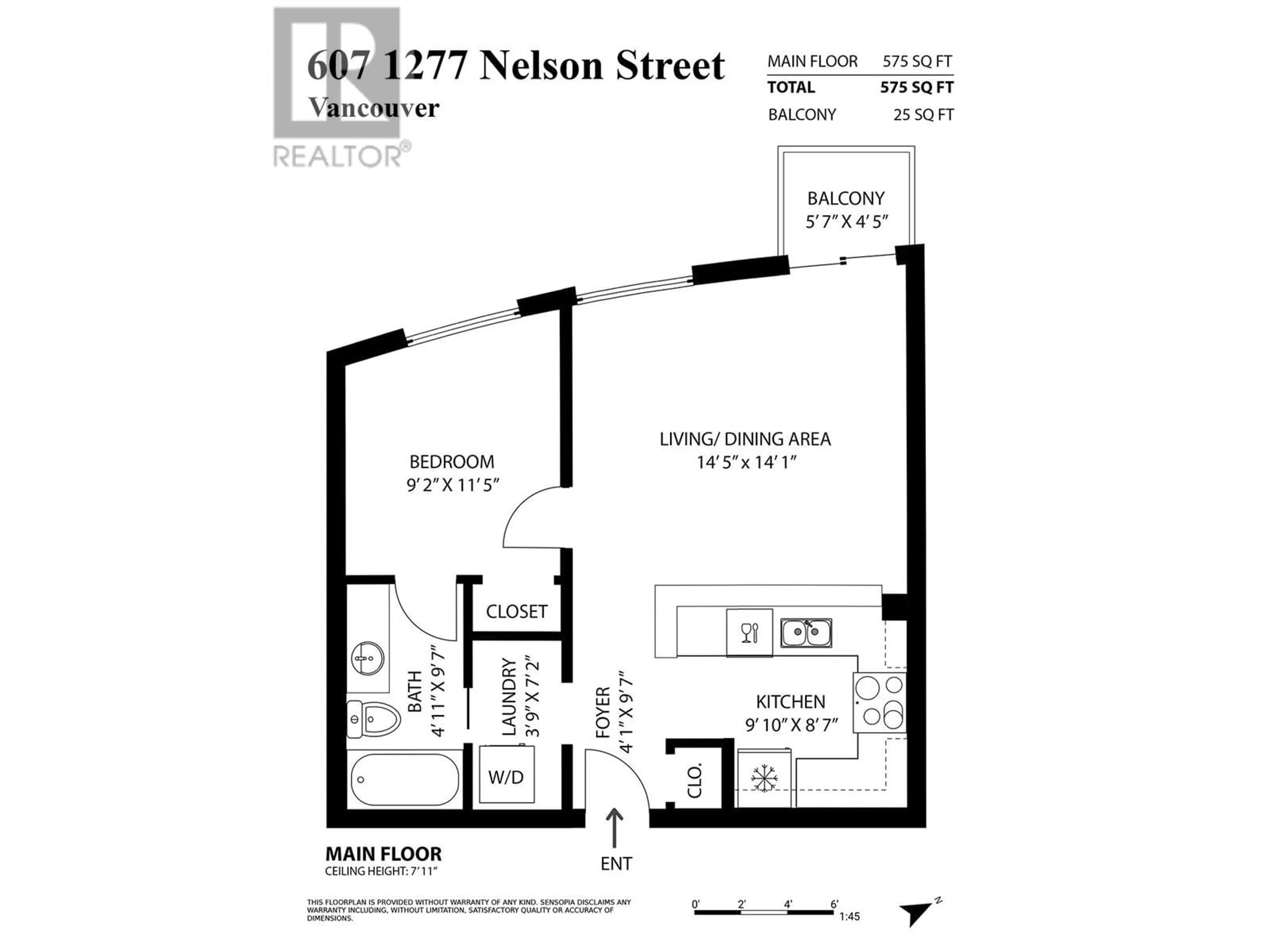 Floor plan for 607 1277 NELSON STREET, Vancouver British Columbia V6E4M8