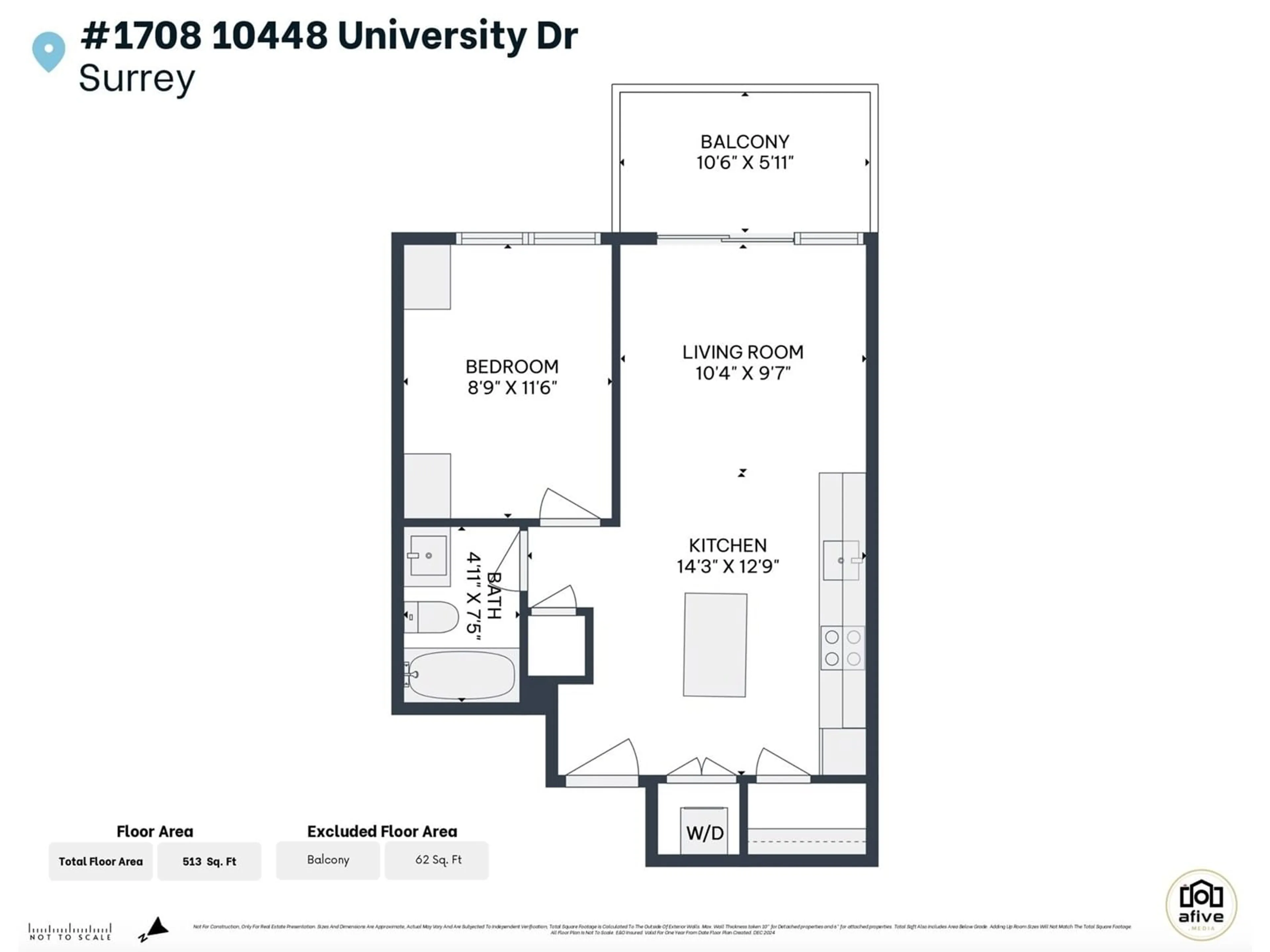 Floor plan for 1705 10448 UNIVERSITY DRIVE, Surrey British Columbia V3T0S7