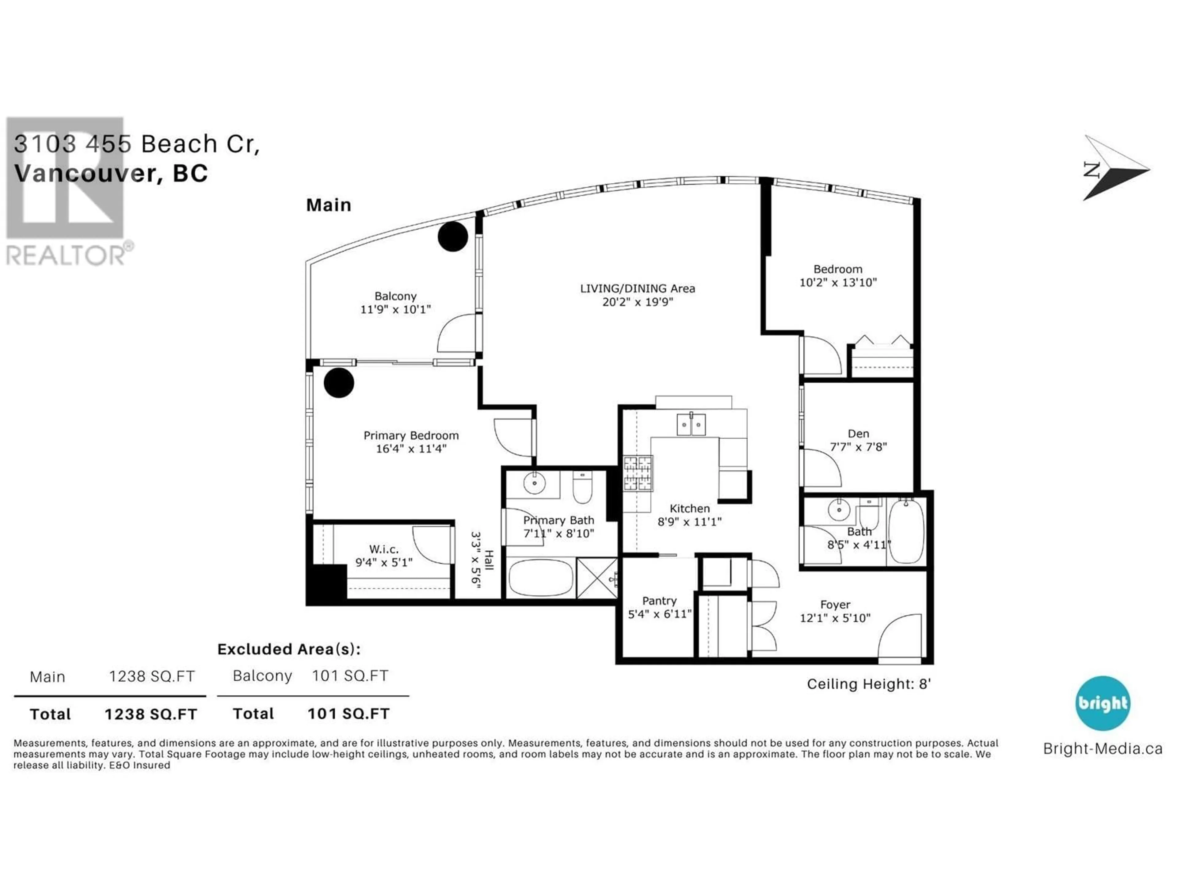 Floor plan for 3103 455 BEACH CRESCENT, Vancouver British Columbia V6Z3E5