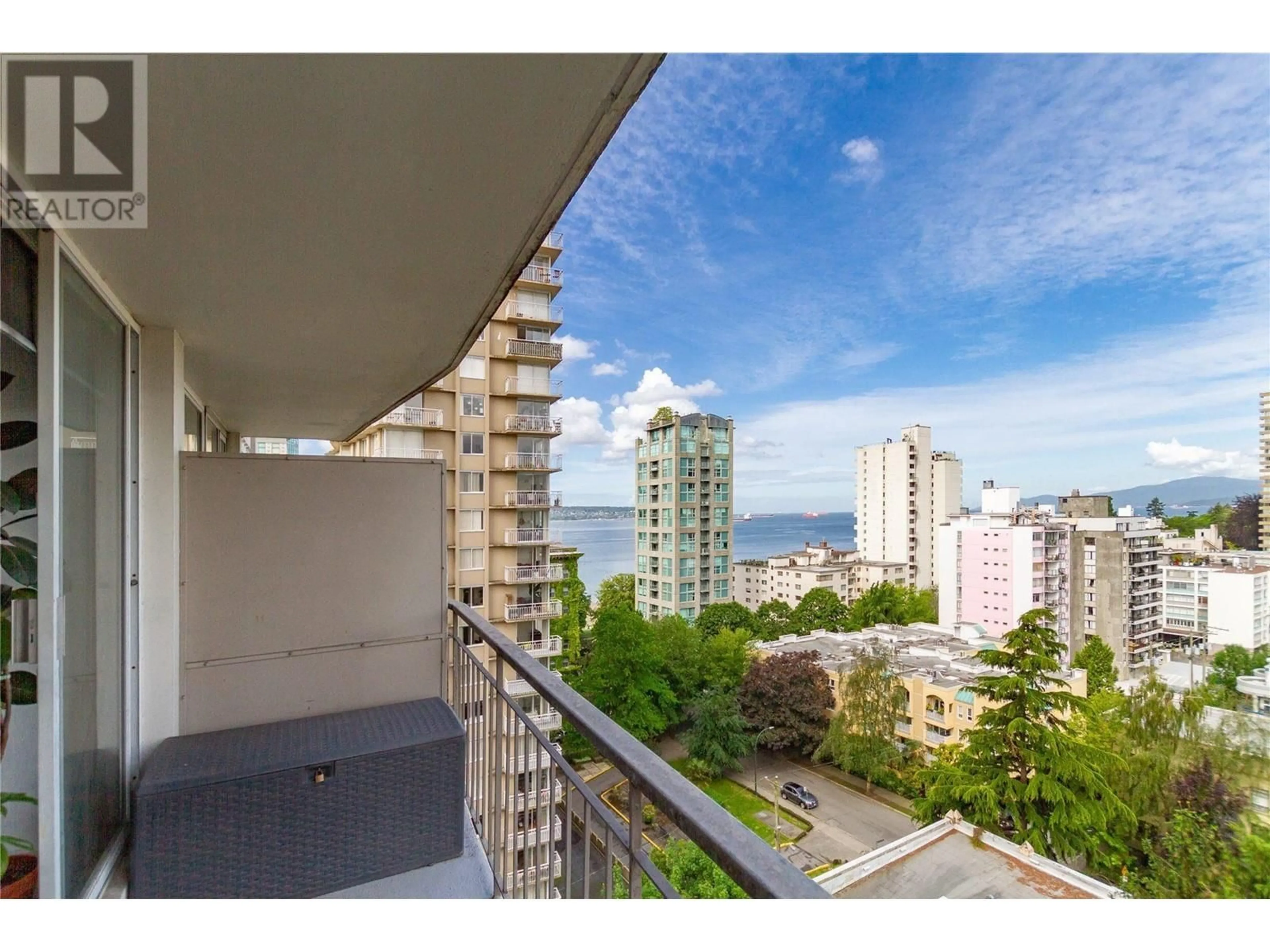 Balcony in the apartment, city buildings view from balcony for 1205 1850 COMOX STREET, Vancouver British Columbia V6G1R3