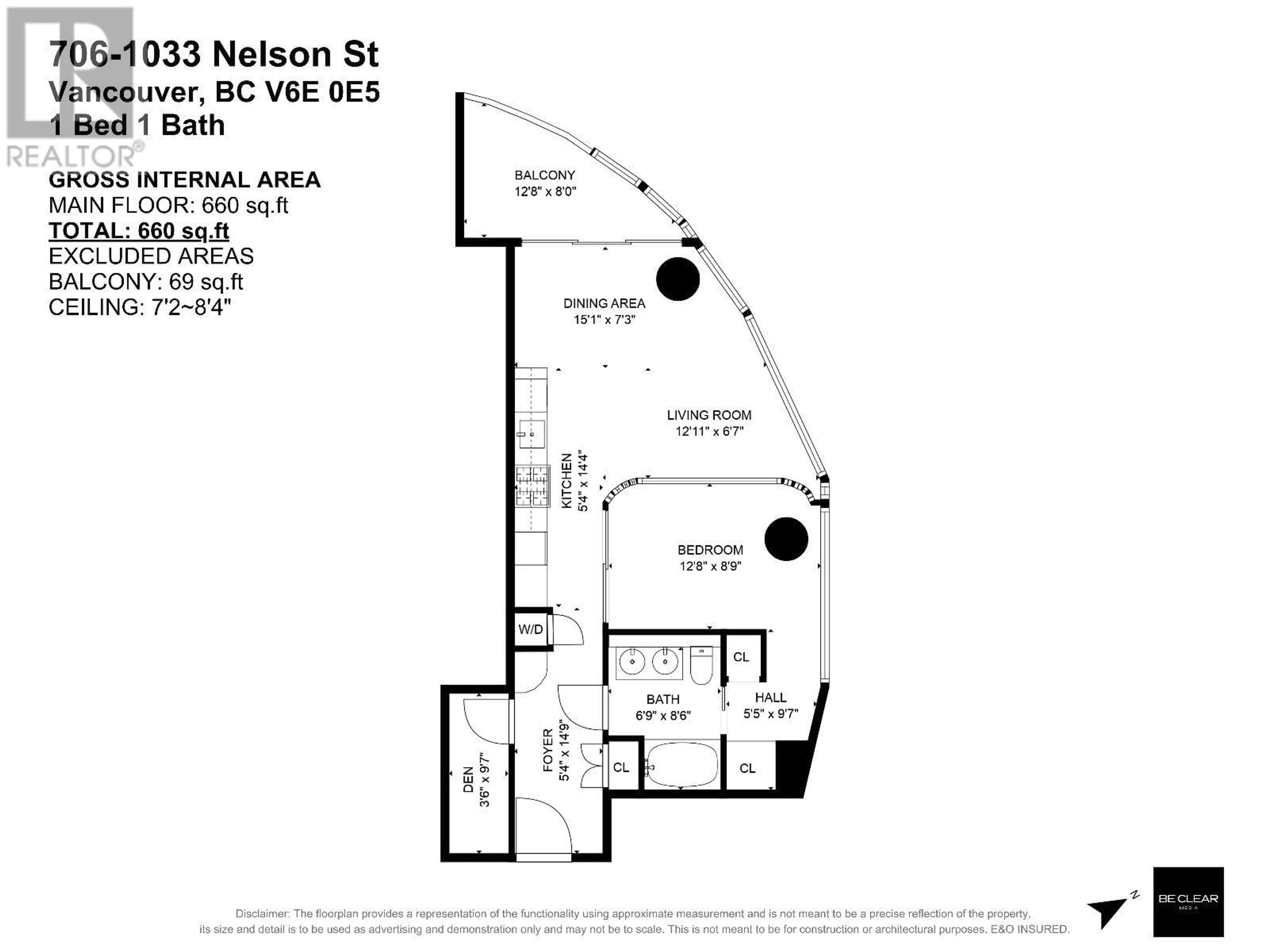 Floor plan for 706 1033 NELSON STREET, Vancouver British Columbia V6E0E5