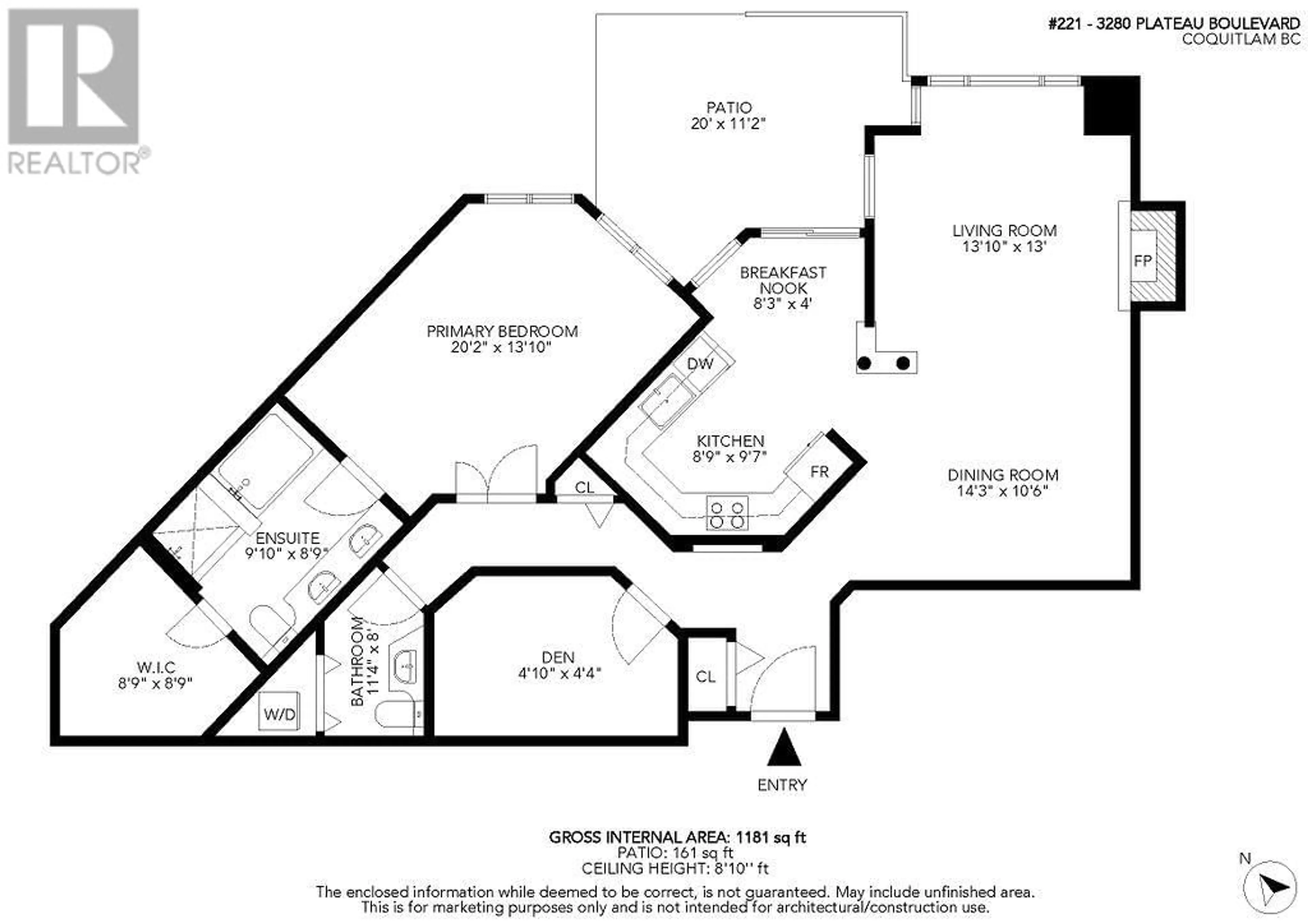 Floor plan for 221 3280 PLATEAU BOULEVARD, Coquitlam British Columbia V3E3J5