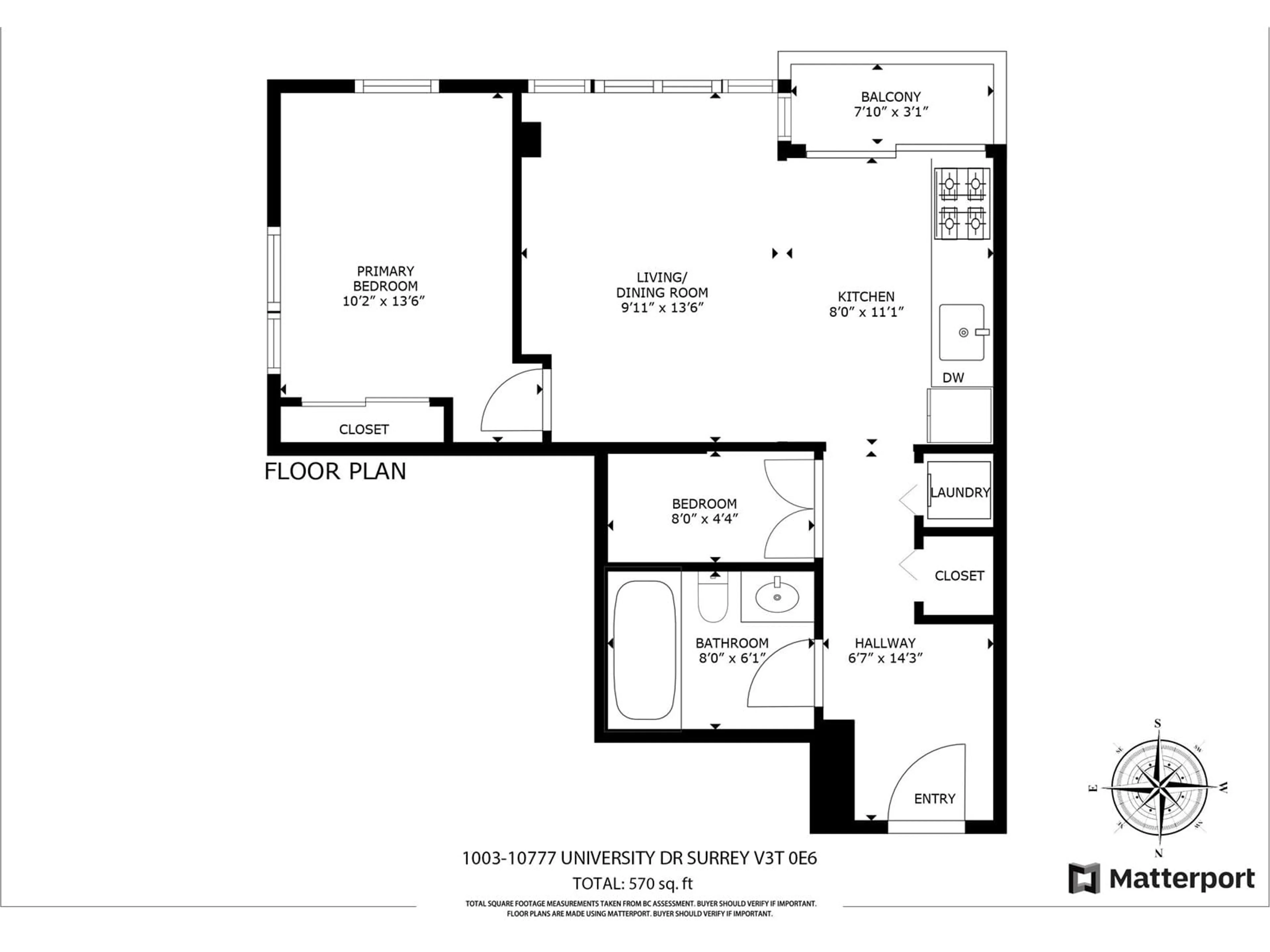 Floor plan for 1003 10777 UNIVERSITY DRIVE, Surrey British Columbia V3T0E6