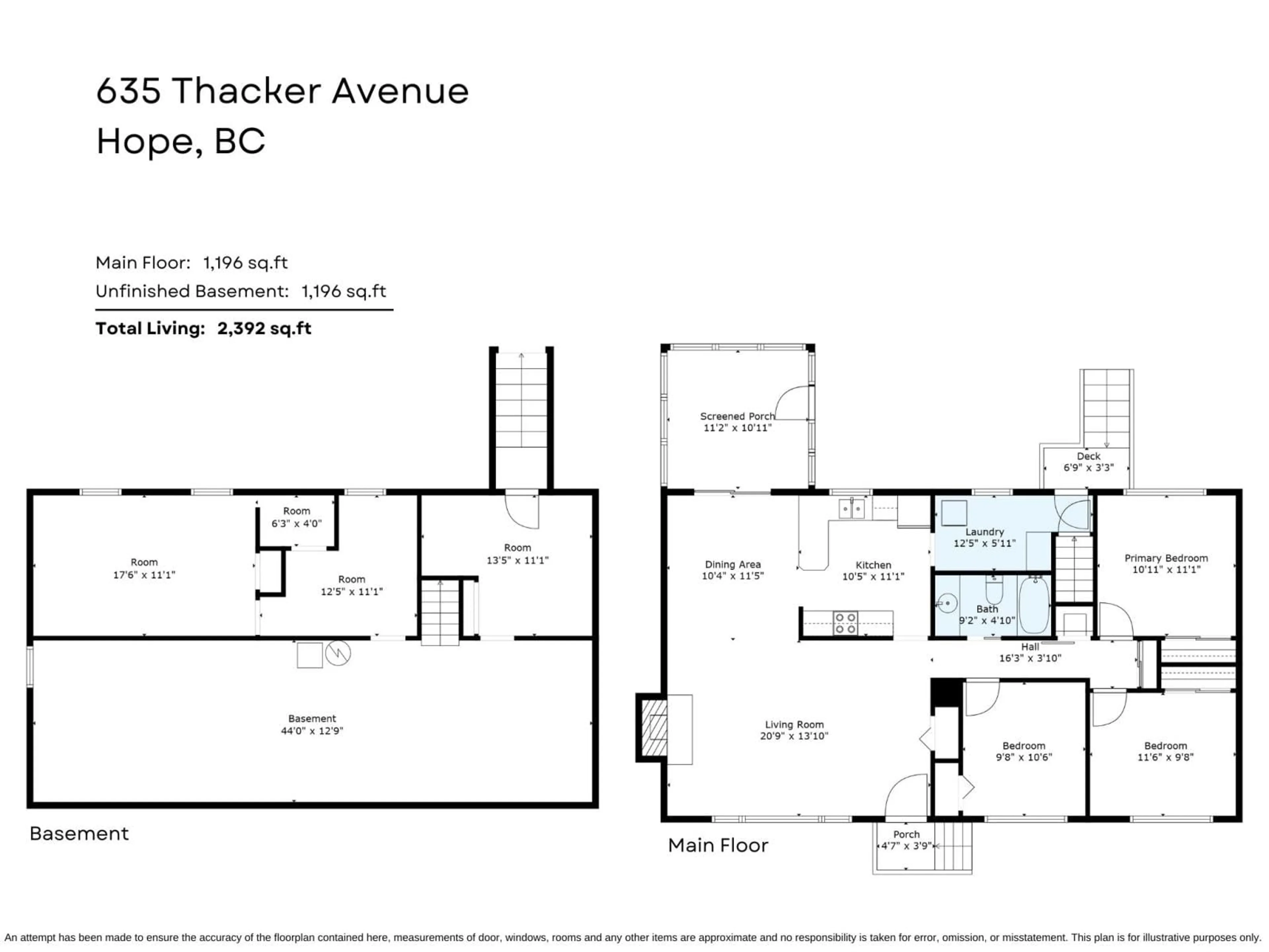 Floor plan for 635 THACKER AVENUE, Hope British Columbia V0X1L0