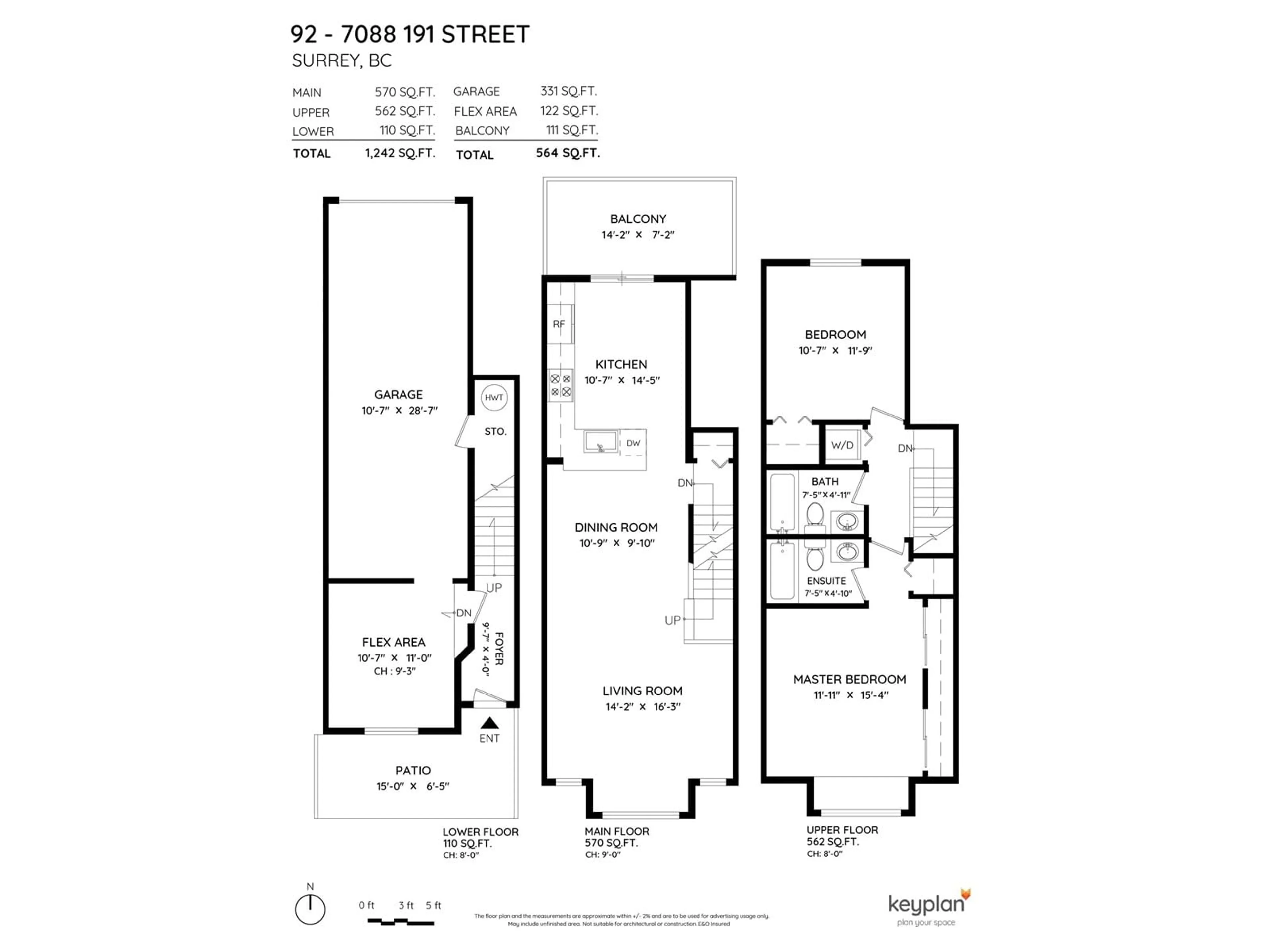 Floor plan for 92 7088 191 STREET, Surrey British Columbia V4N6E5