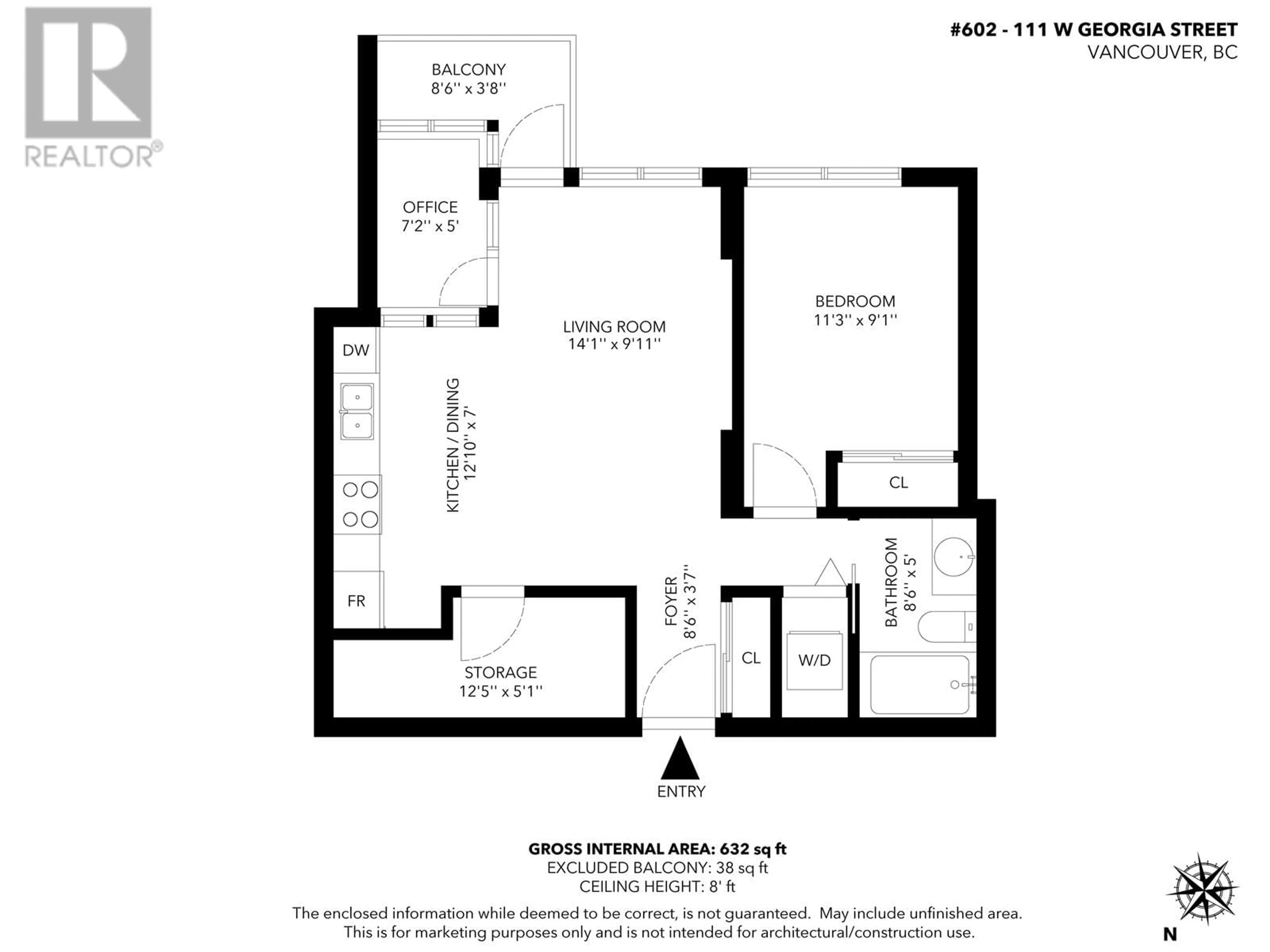 Floor plan for 602 111 W GEORGIA STREET, Vancouver British Columbia V6B1T8