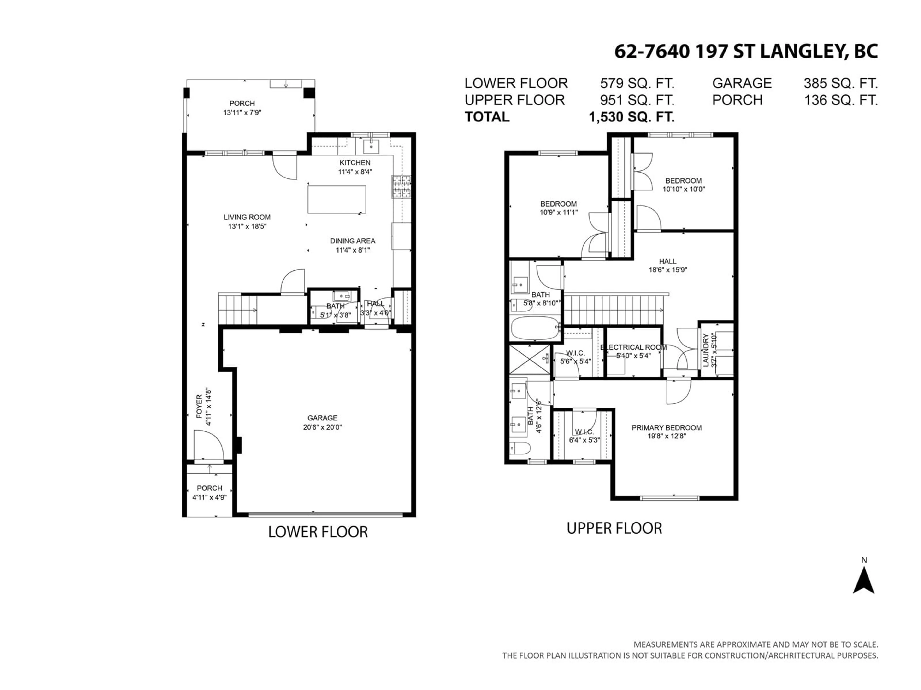 Floor plan for 62 7640 197 STREET, Langley British Columbia V2Y3W2