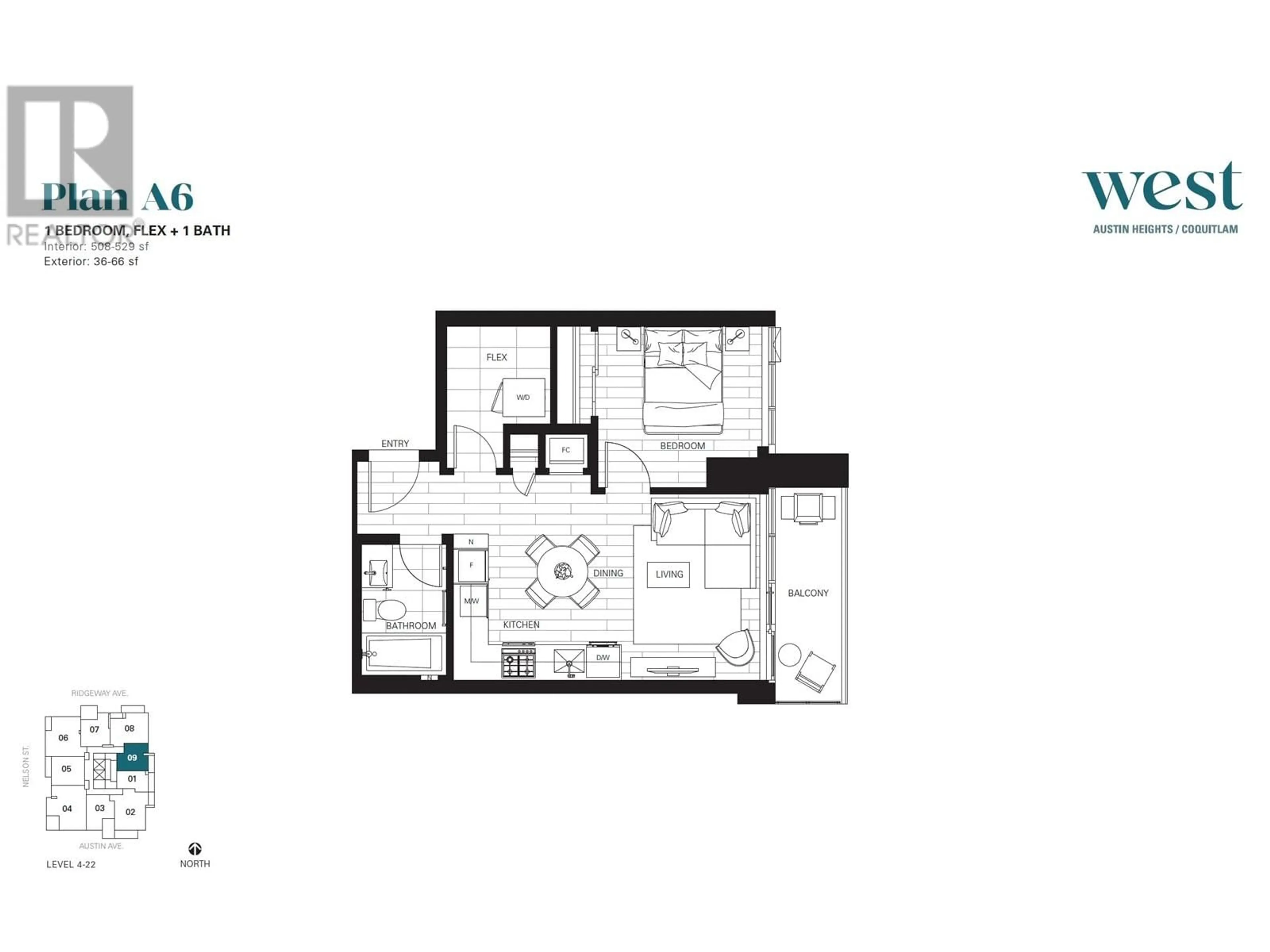 Floor plan for 2209 505 NELSON STREET, Coquitlam British Columbia V3J0R5