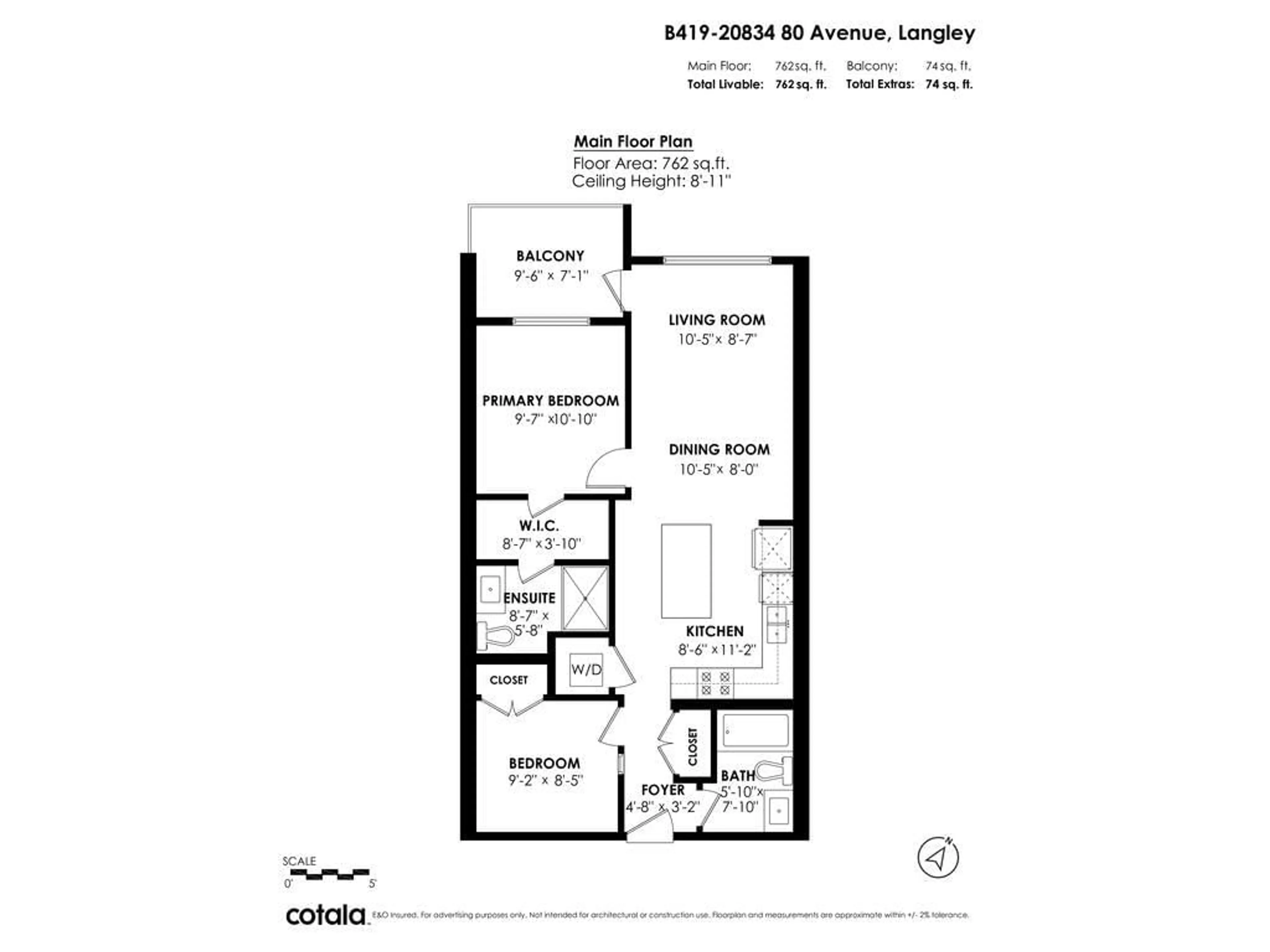 Floor plan for B419 20834 80 AVENUE, Langley British Columbia V2Y3M5