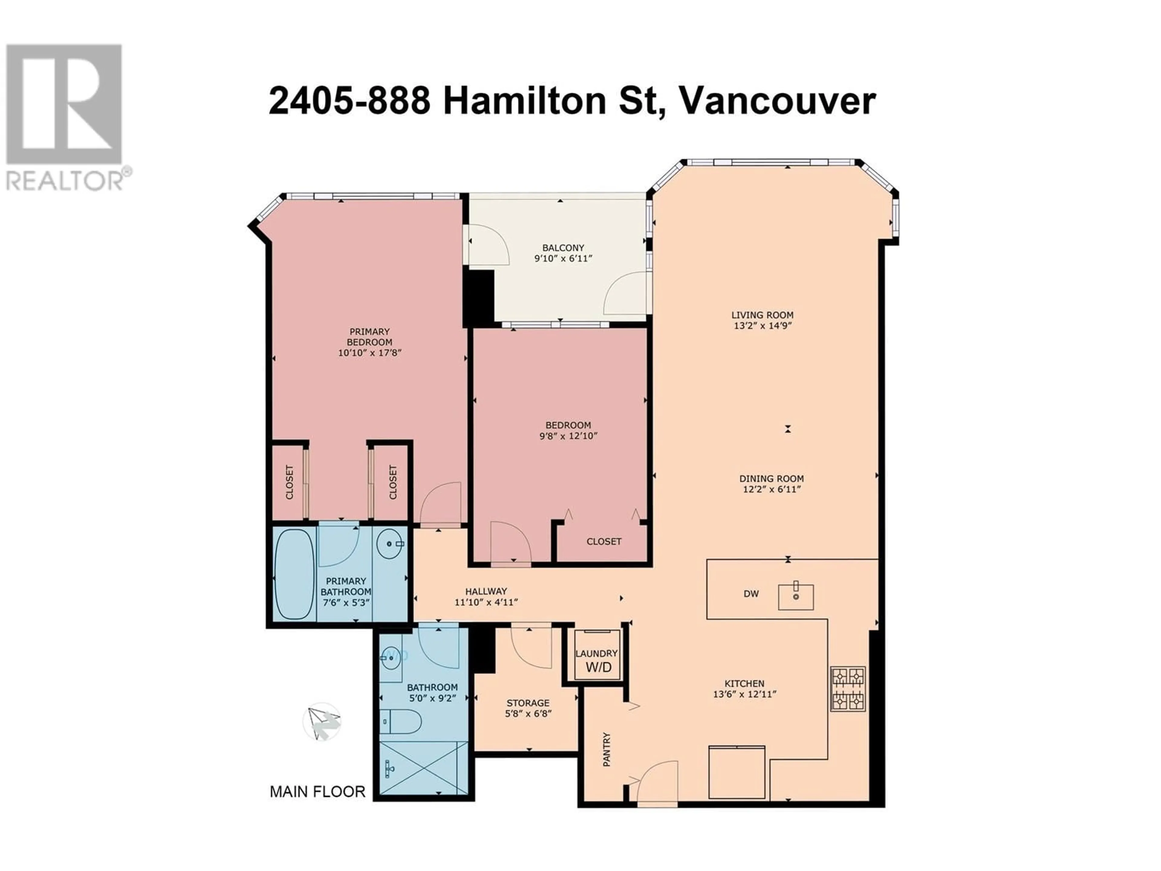 Floor plan for 2405 - 888 HAMILTON STREET, Vancouver British Columbia V6B5W4