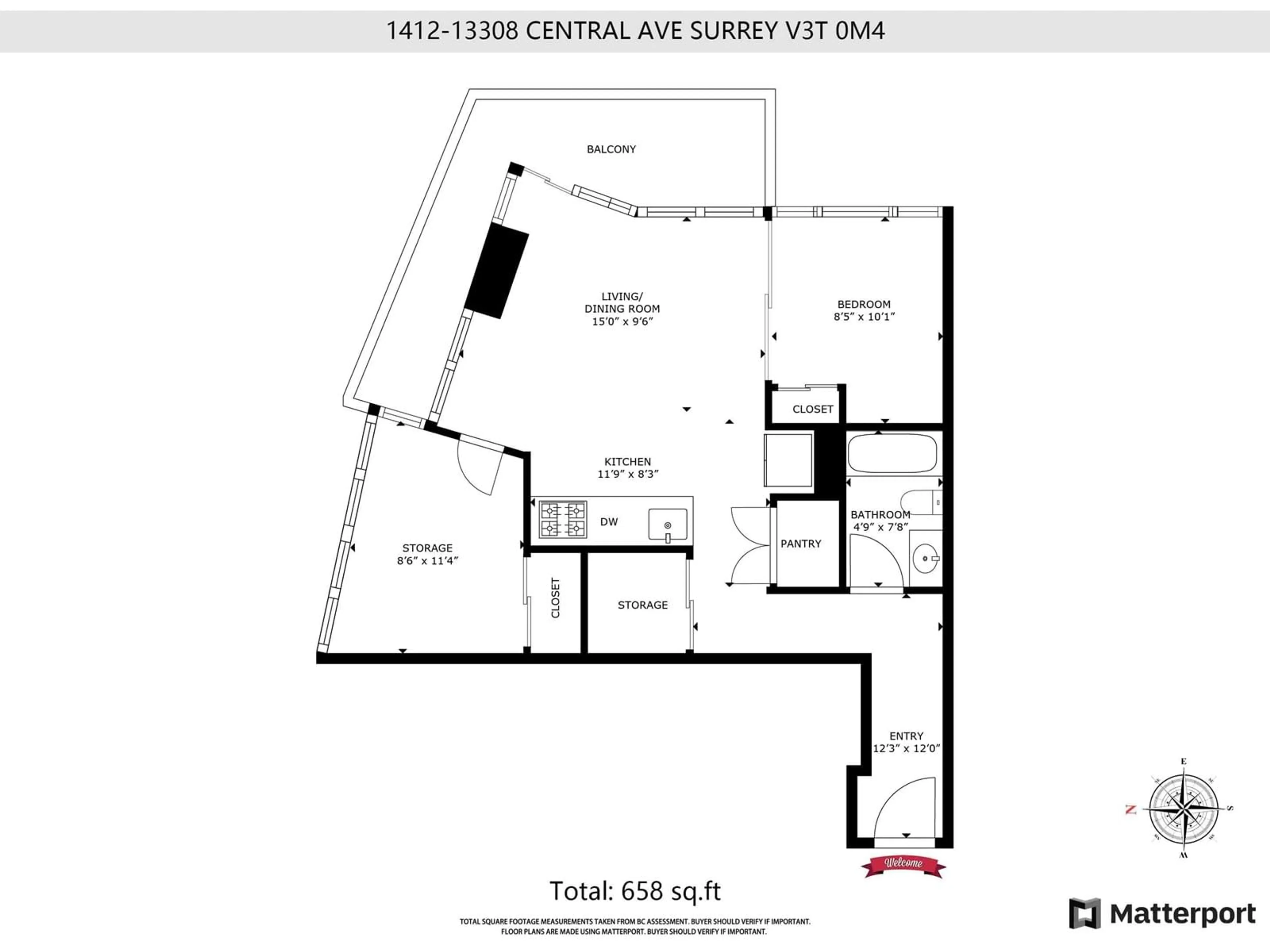 Floor plan for 1412 13308 CENTRAL, Surrey British Columbia V3T0M4