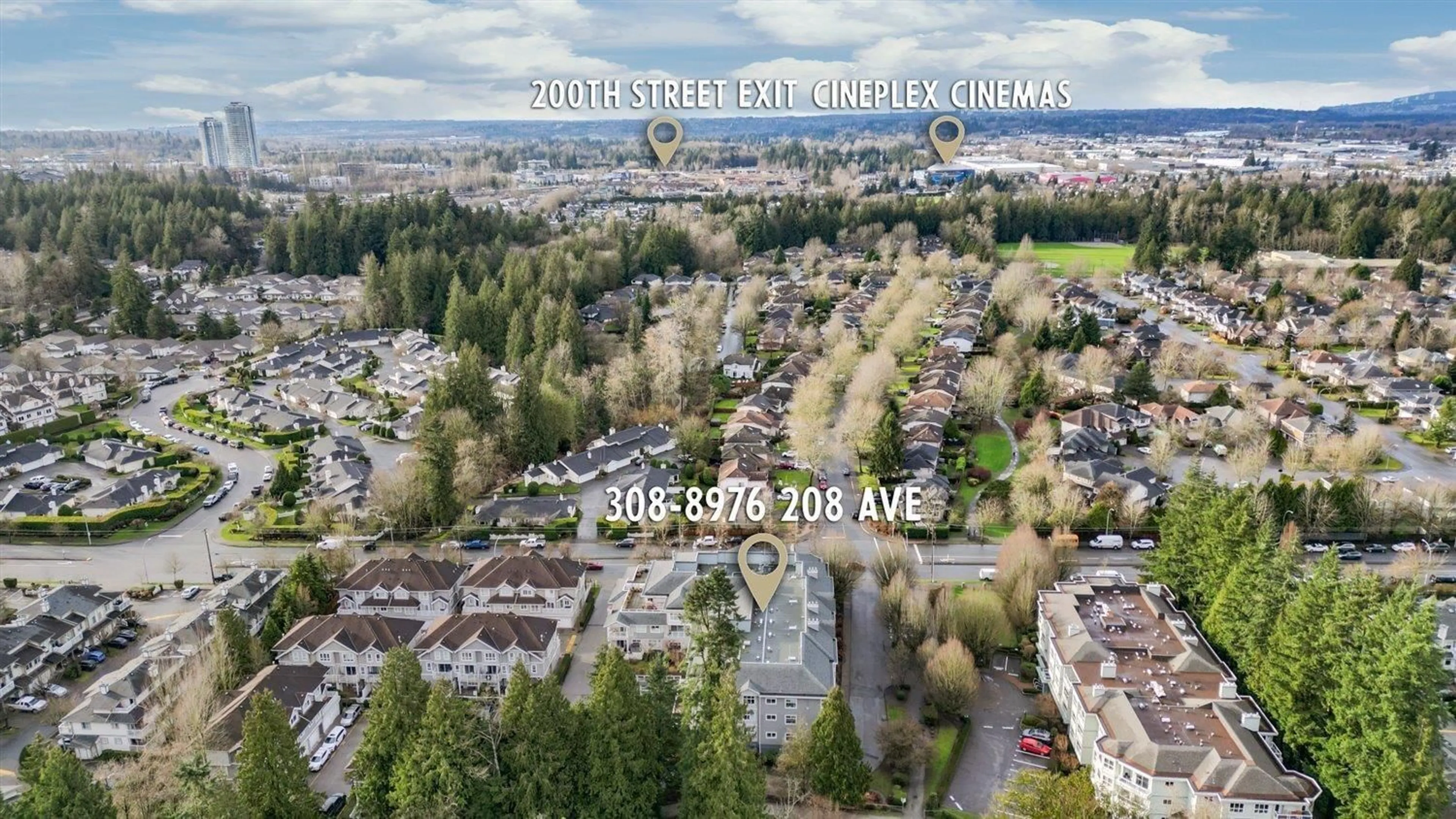 A pic from outside/outdoor area/front of a property/back of a property/a pic from drone, water/lake/river/ocean view for 308 8976 208 STREET, Langley British Columbia V1M2Y8