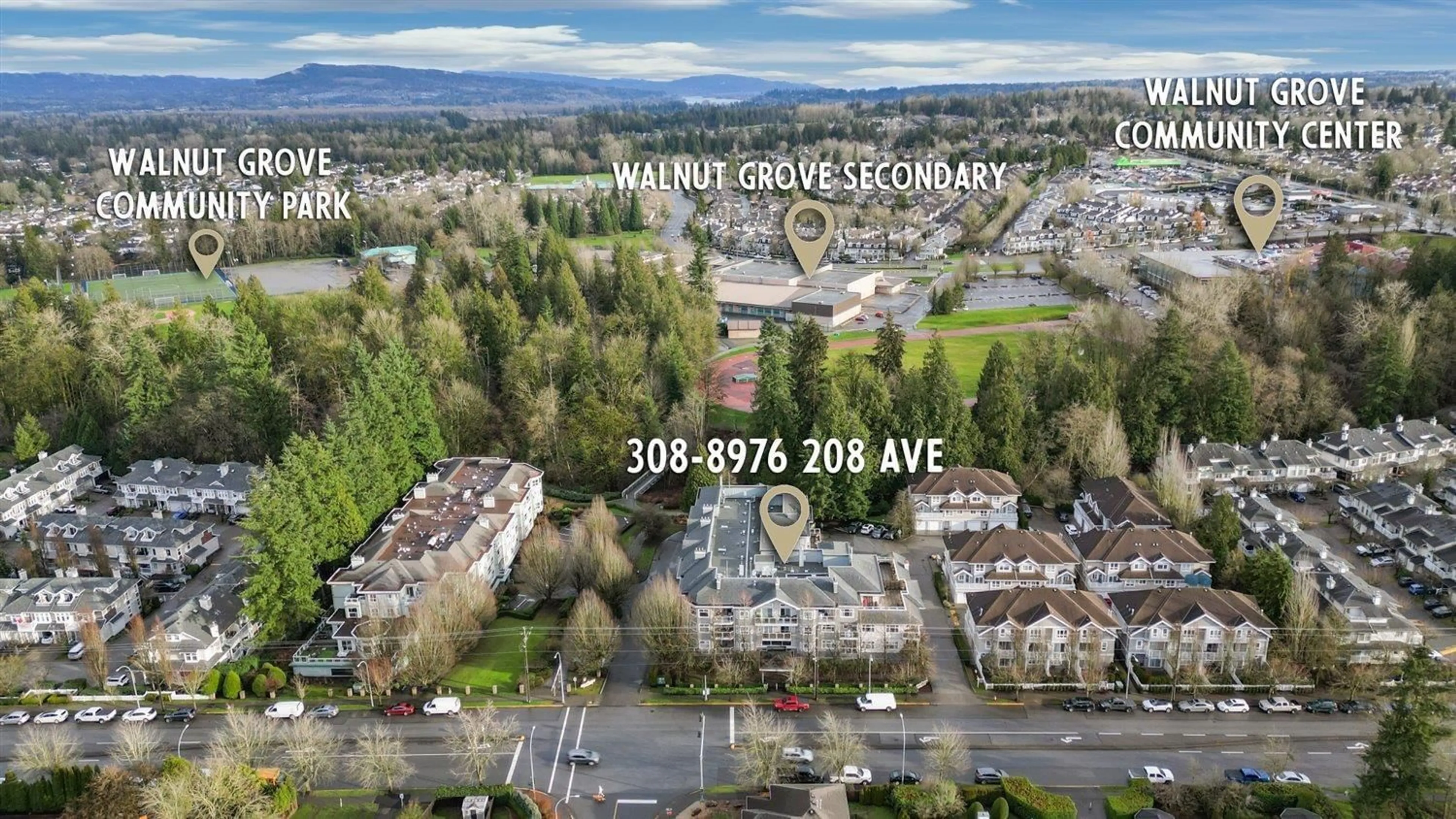 A pic from outside/outdoor area/front of a property/back of a property/a pic from drone, mountain view for 308 8976 208 STREET, Langley British Columbia V1M2Y8