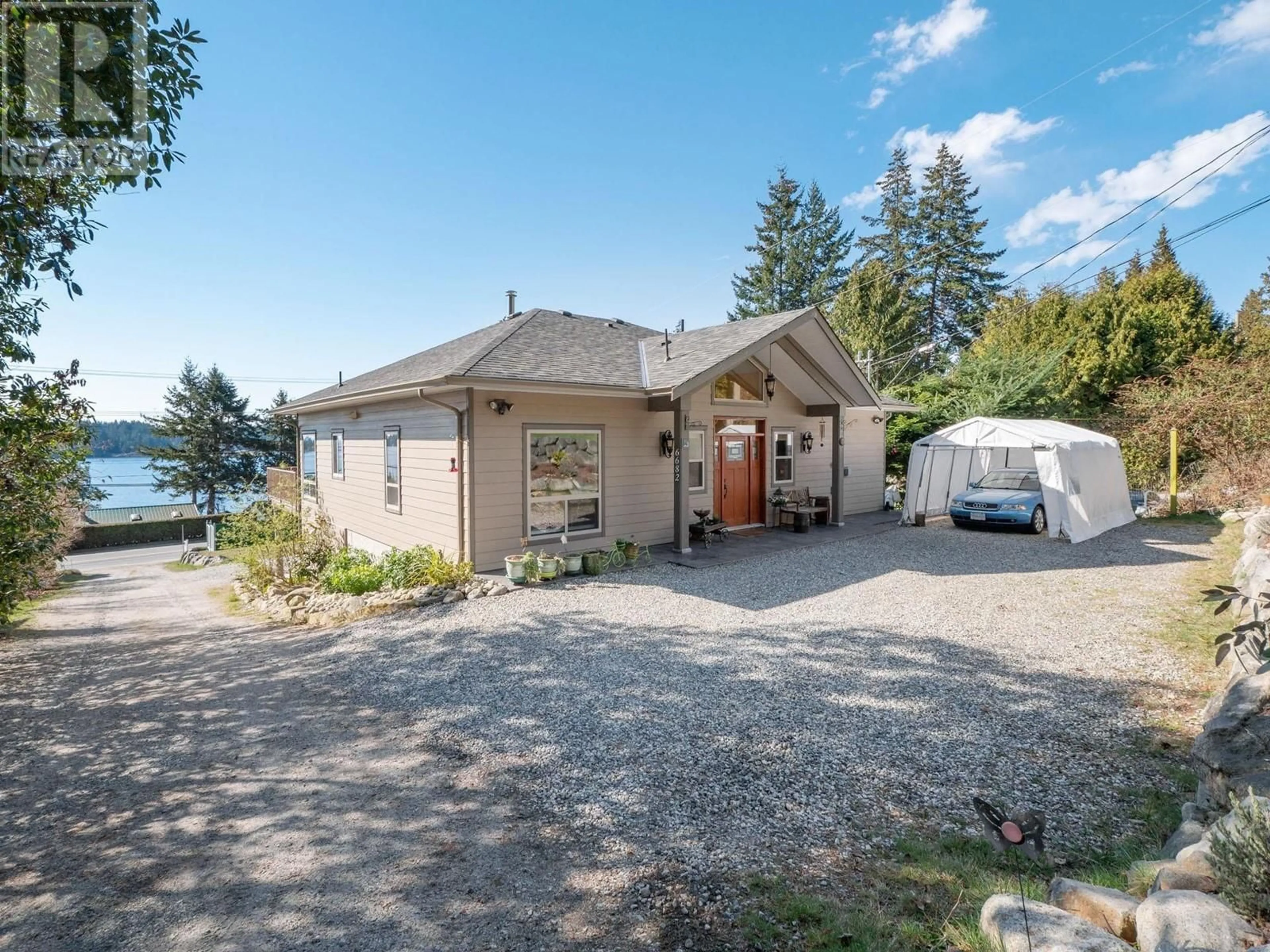 A pic from outside/outdoor area/front of a property/back of a property/a pic from drone, water/lake/river/ocean view for 6682 SUNSHINE COAST HIGHWAY, Sechelt British Columbia V0N3A8