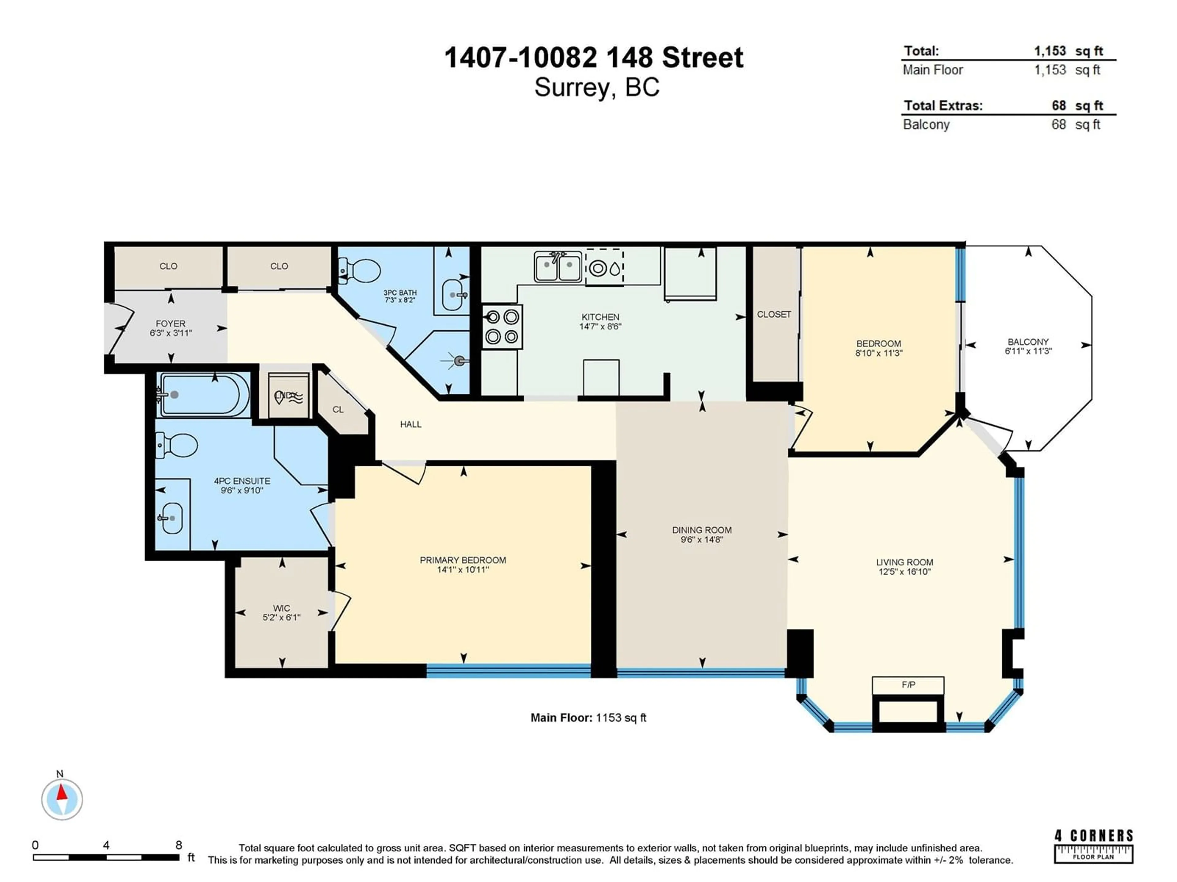 Floor plan for 1407 - 10082 148, Surrey British Columbia V3R0S3