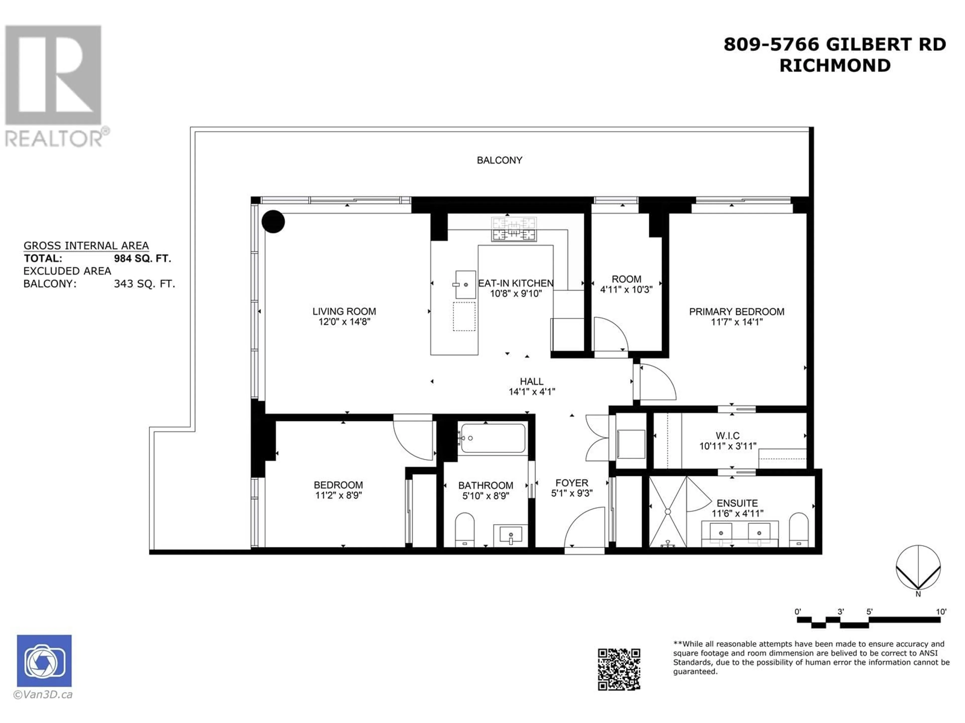 Floor plan for 809 5766 GILBERT ROAD, Richmond British Columbia V6X1B7