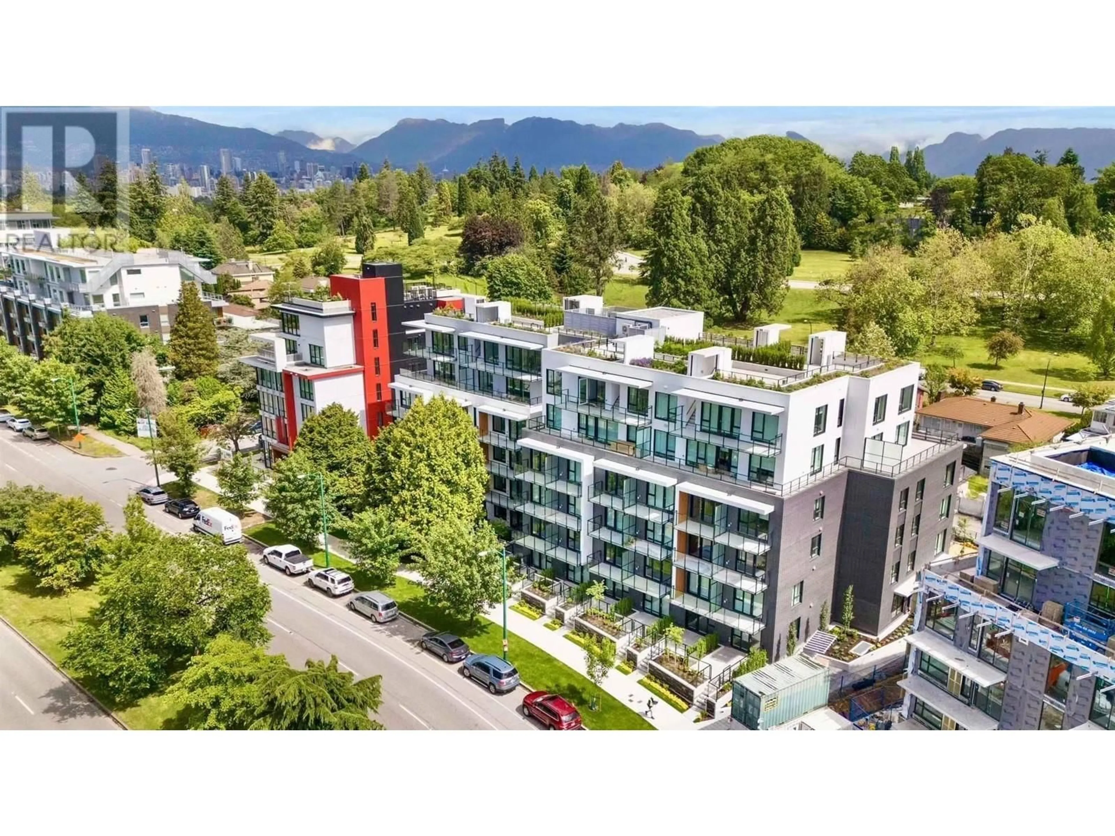 A pic from outside/outdoor area/front of a property/back of a property/a pic from drone, city buildings view from balcony for 114 5168 CAMBIE STREET, Vancouver British Columbia V5Z0K7