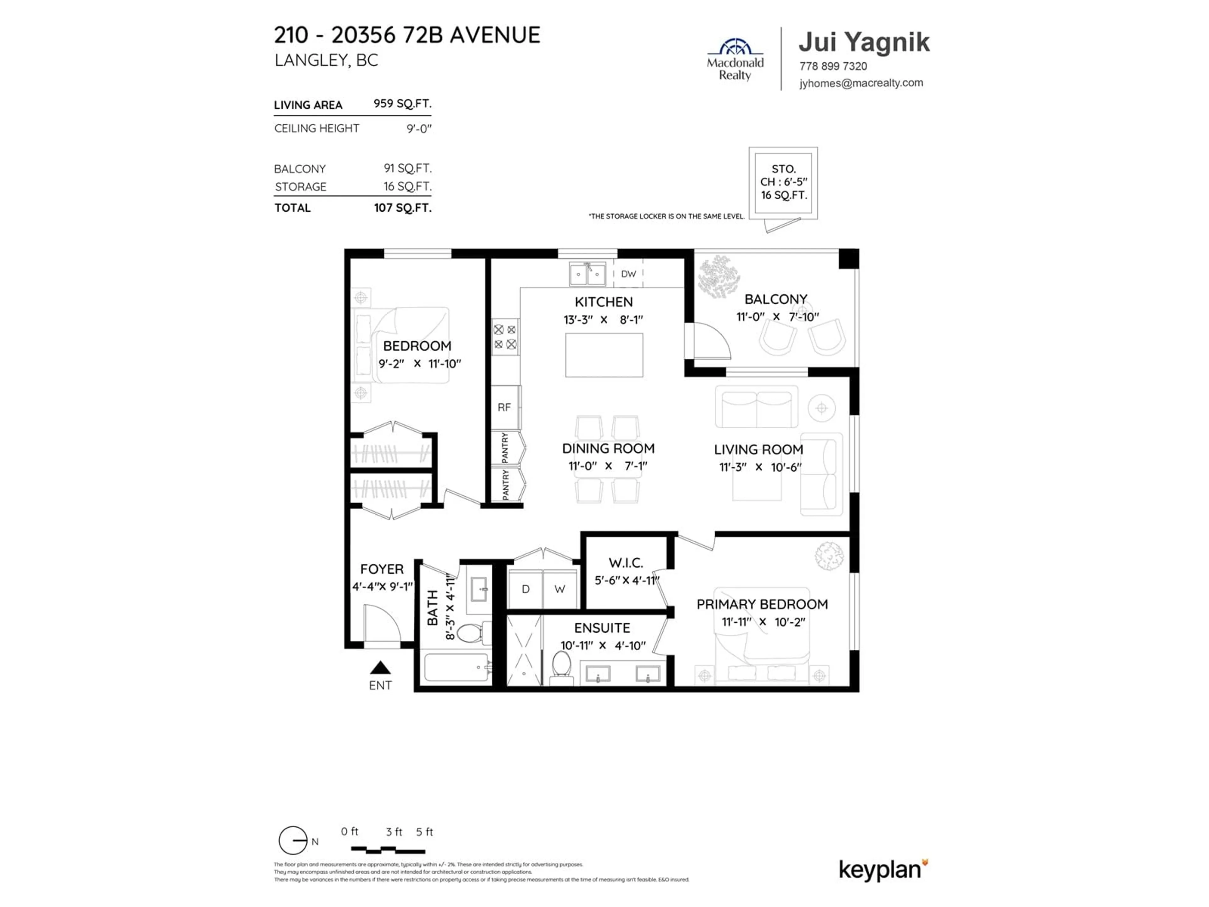 Floor plan for 210 20356 72B AVENUE, Langley British Columbia V2Y4J9