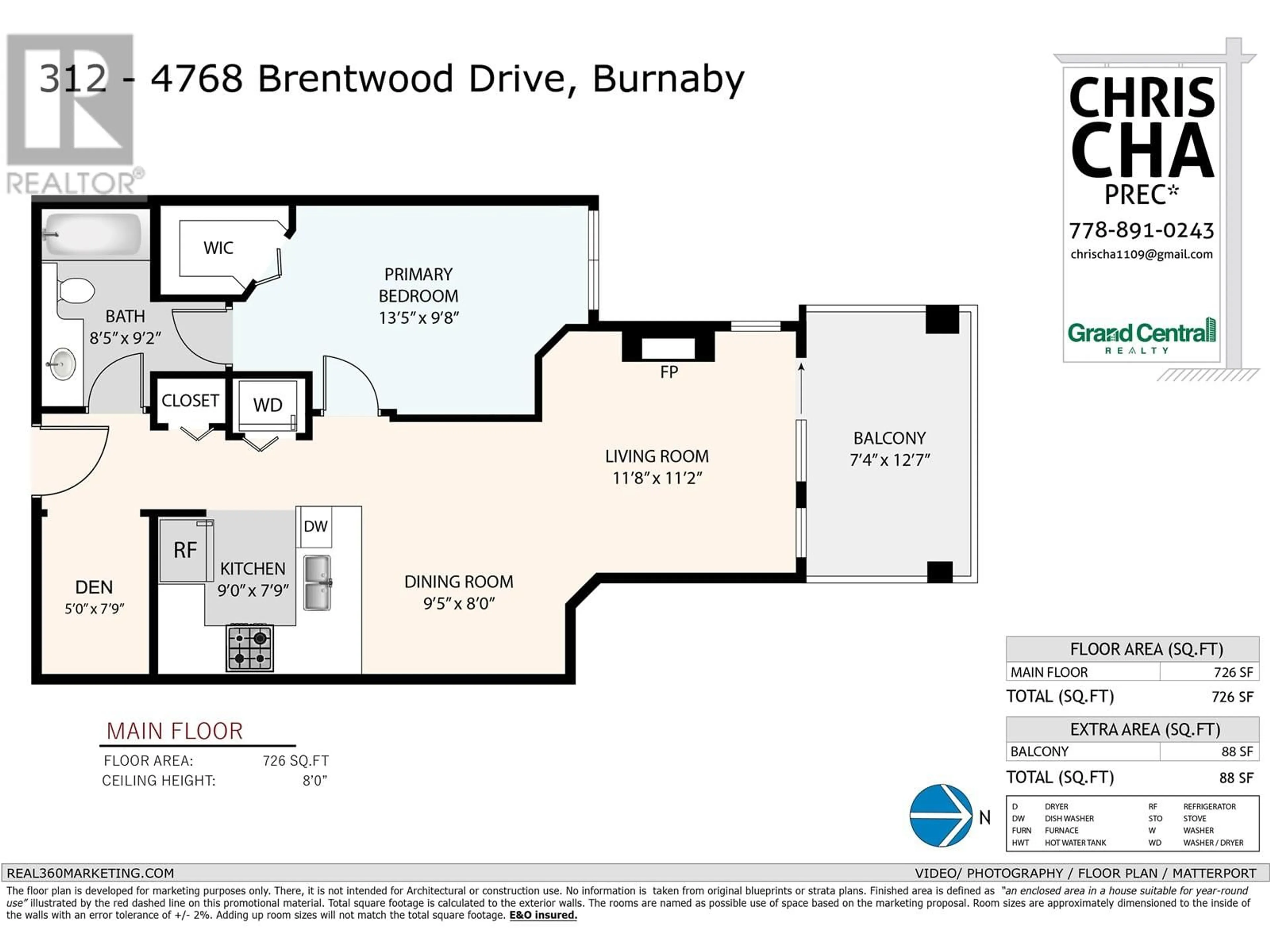 Floor plan for 312 4768 BRENTWOOD DRIVE, Burnaby British Columbia V5C0C7