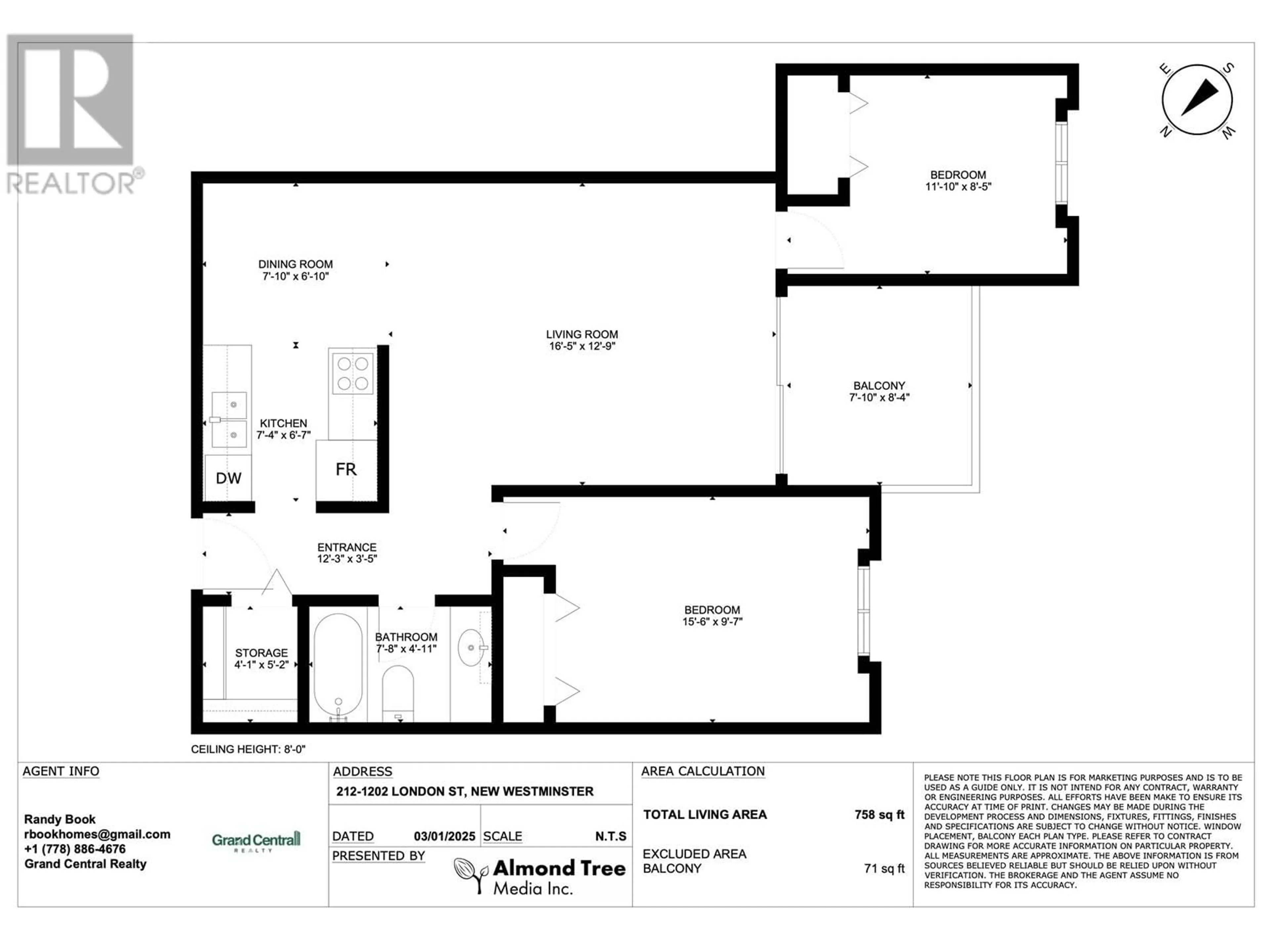 Floor plan for 212 1202 LONDON STREET, New Westminster British Columbia V3M5Z7