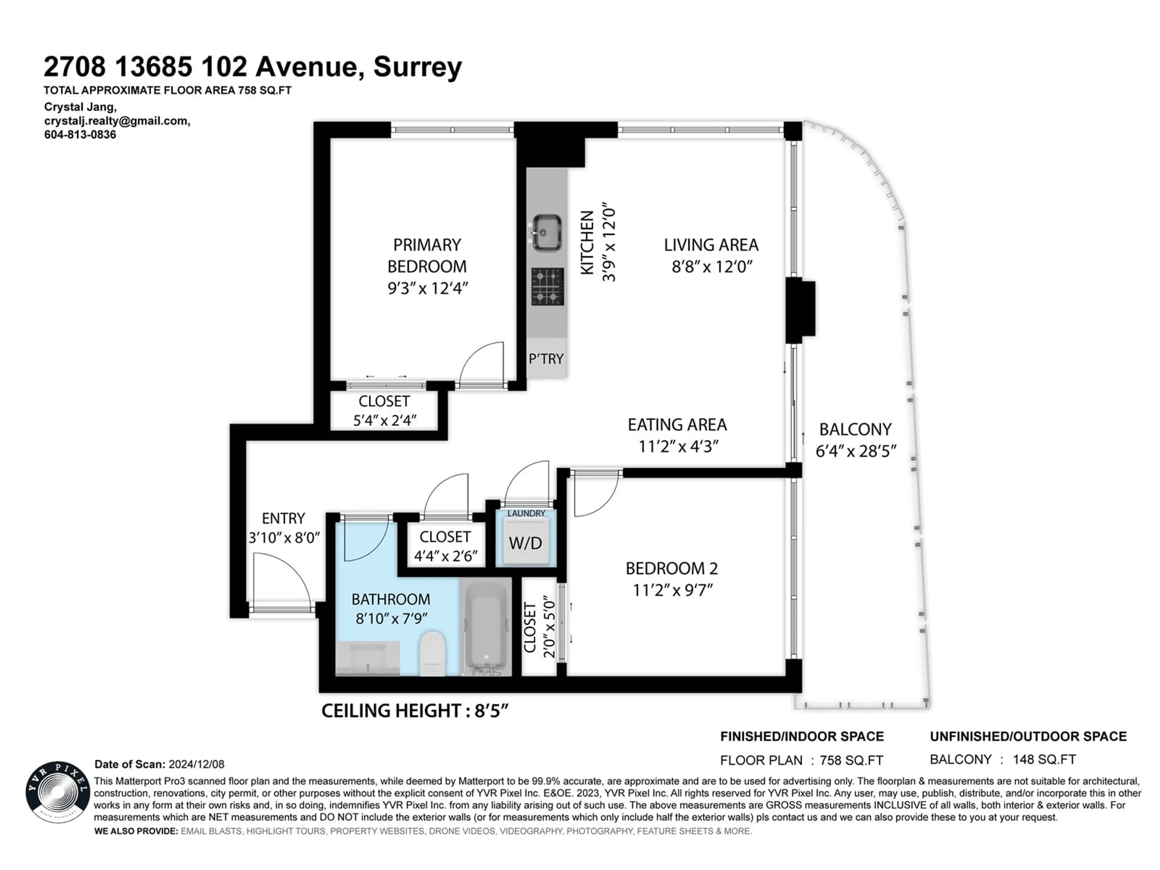 Floor plan for 2708 13685 102 AVENUE, Surrey British Columbia V3T0S2