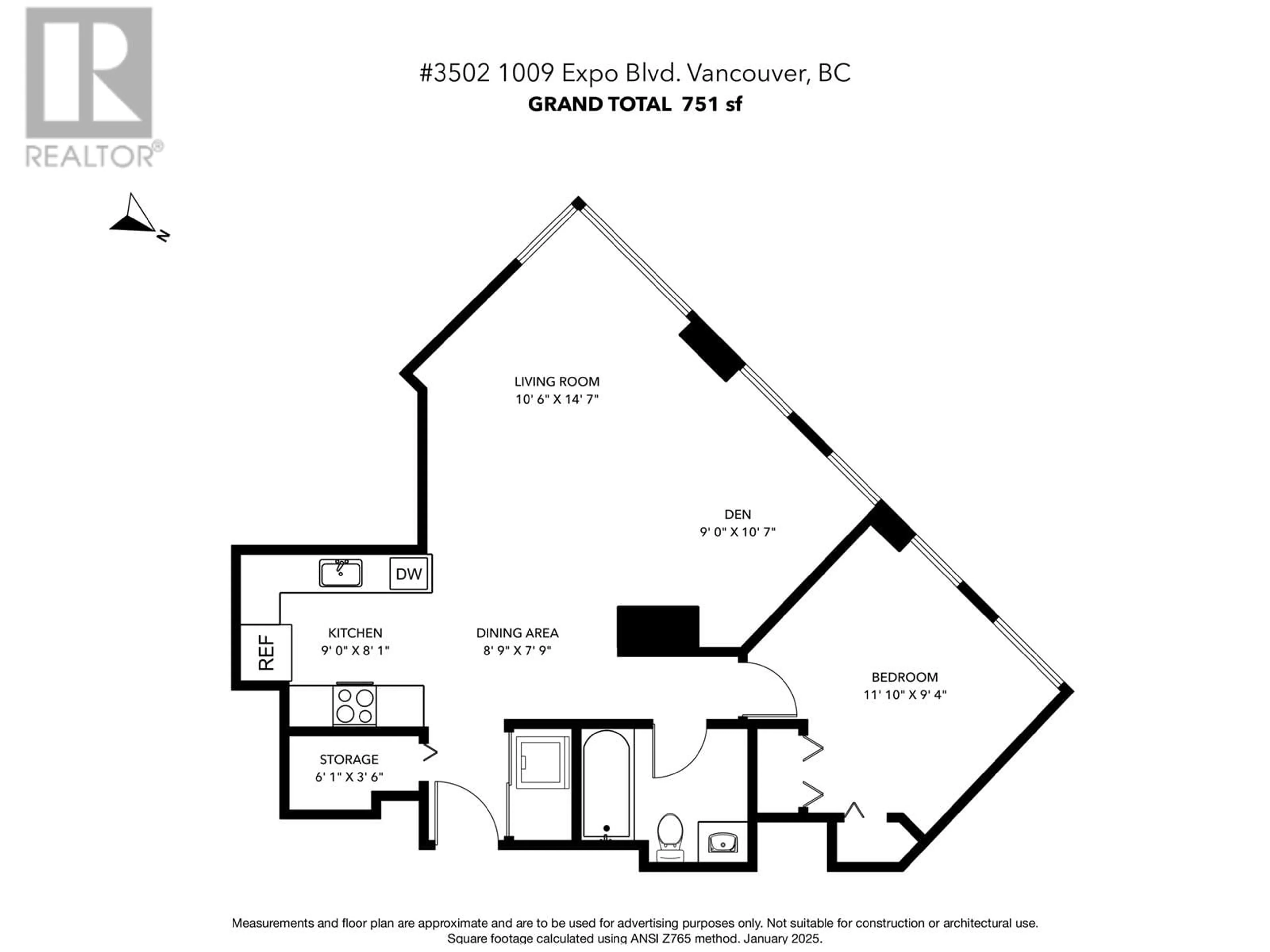 Floor plan for 3502 1009 EXPO BOULEVARD, Vancouver British Columbia V6Z2V9