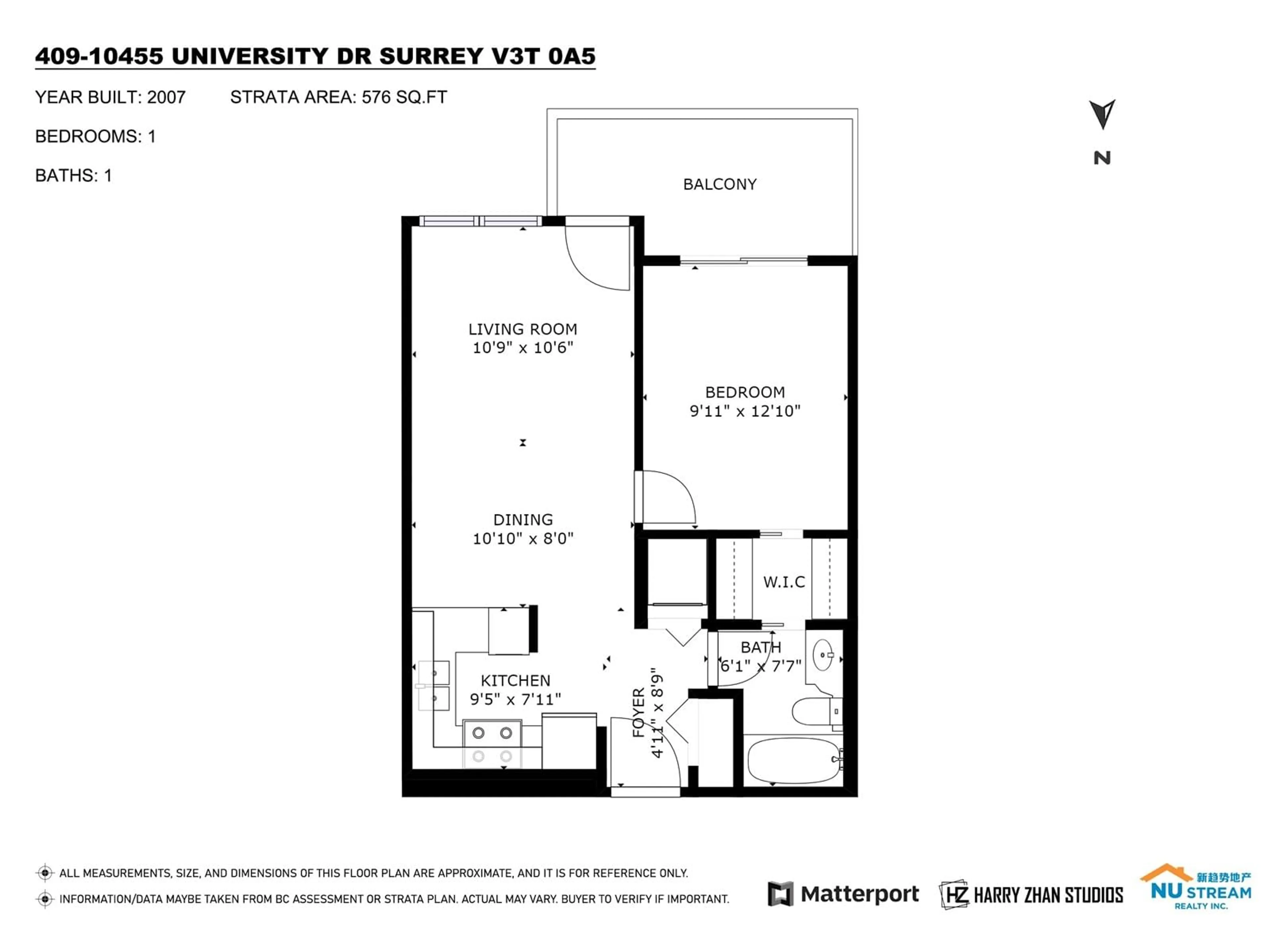 Floor plan for 409 10455 UNIVERSITY DRIVE, Surrey British Columbia V3T0A5