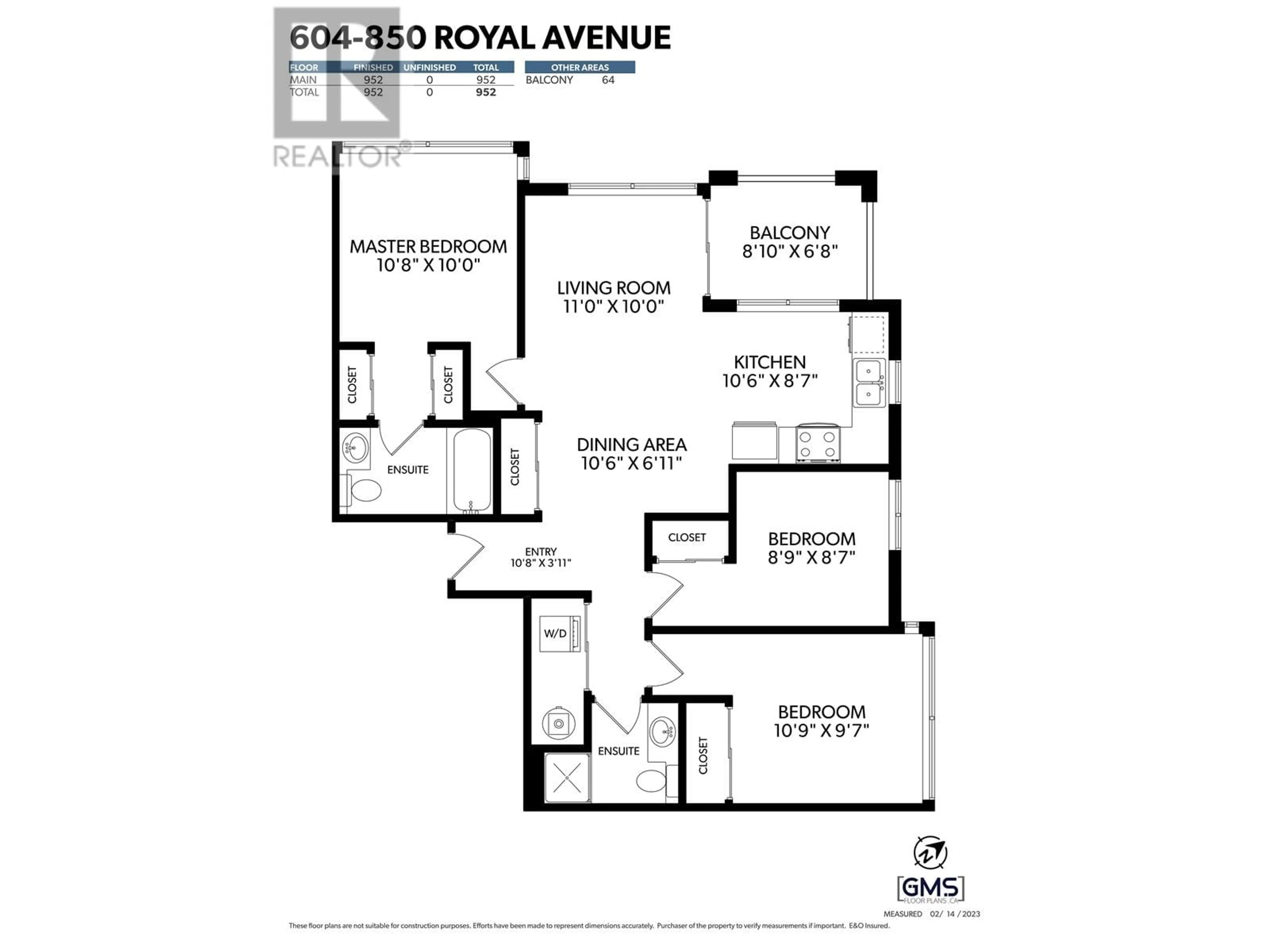 Floor plan for 604 850 ROYAL AVENUE, New Westminster British Columbia V3M1A6