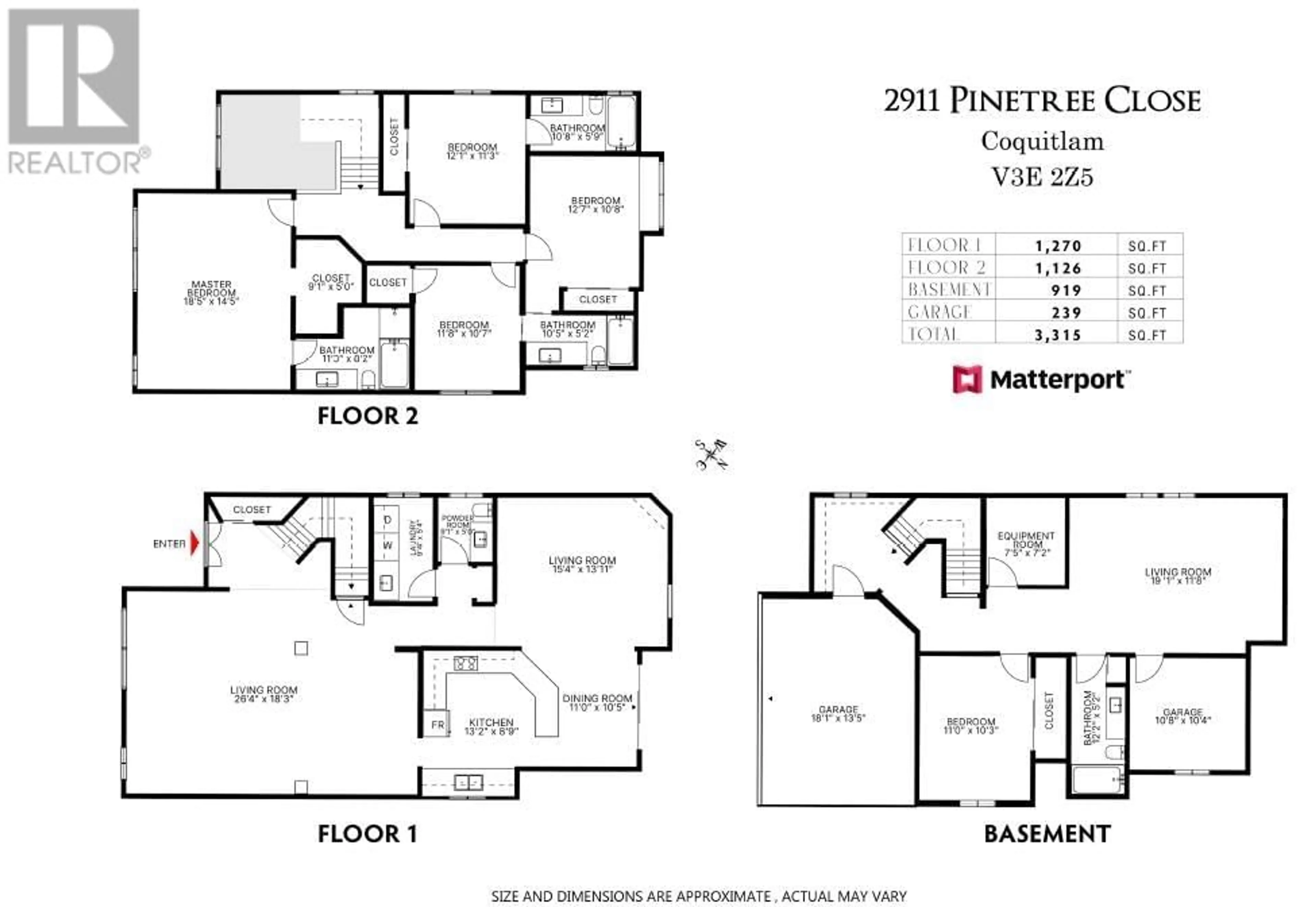 Floor plan for 2911 PINETREE CLOSE, Coquitlam British Columbia V3E2Z5