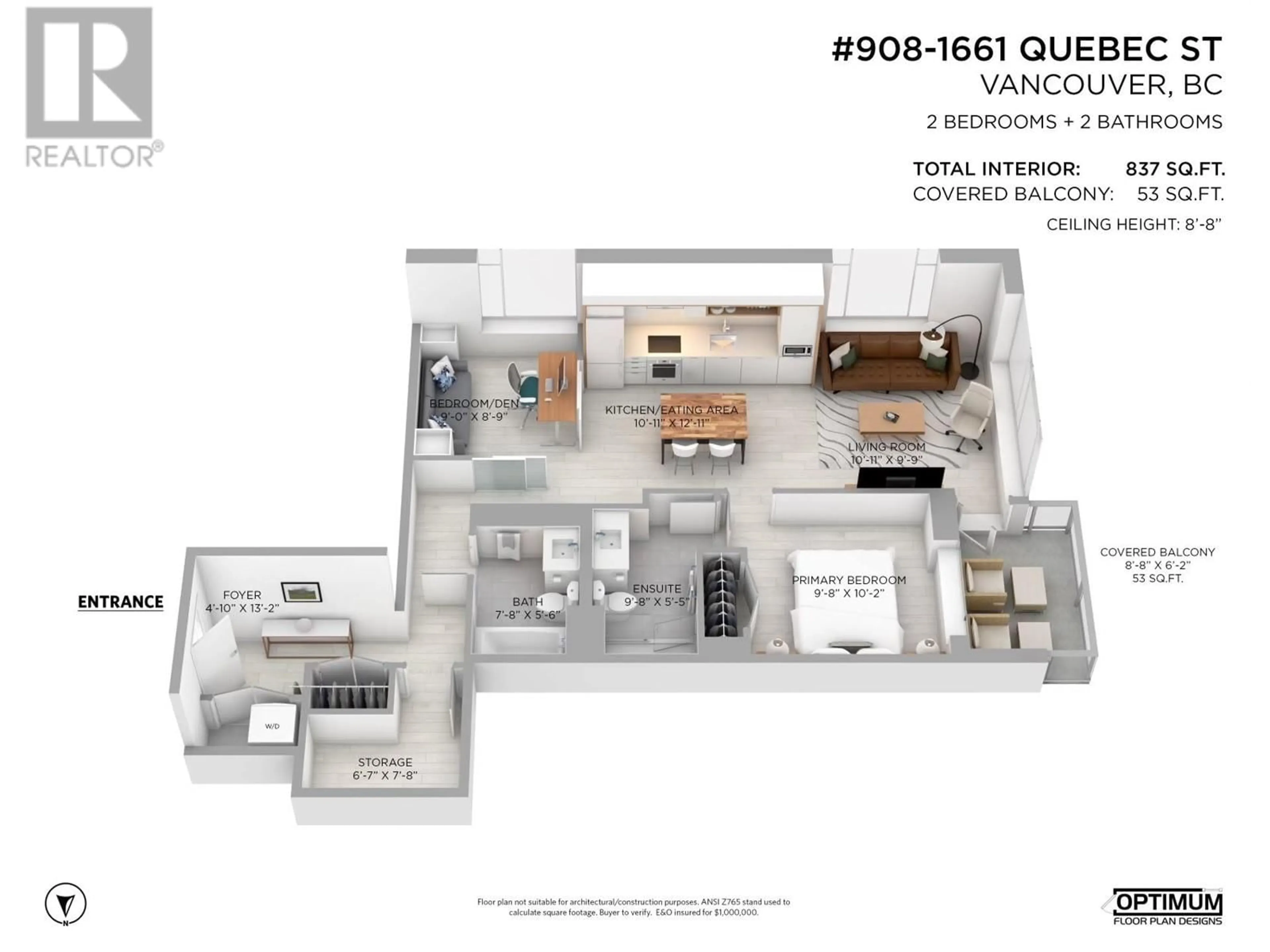 Floor plan for 908 1661 QUEBEC STREET, Vancouver British Columbia V6A0H2