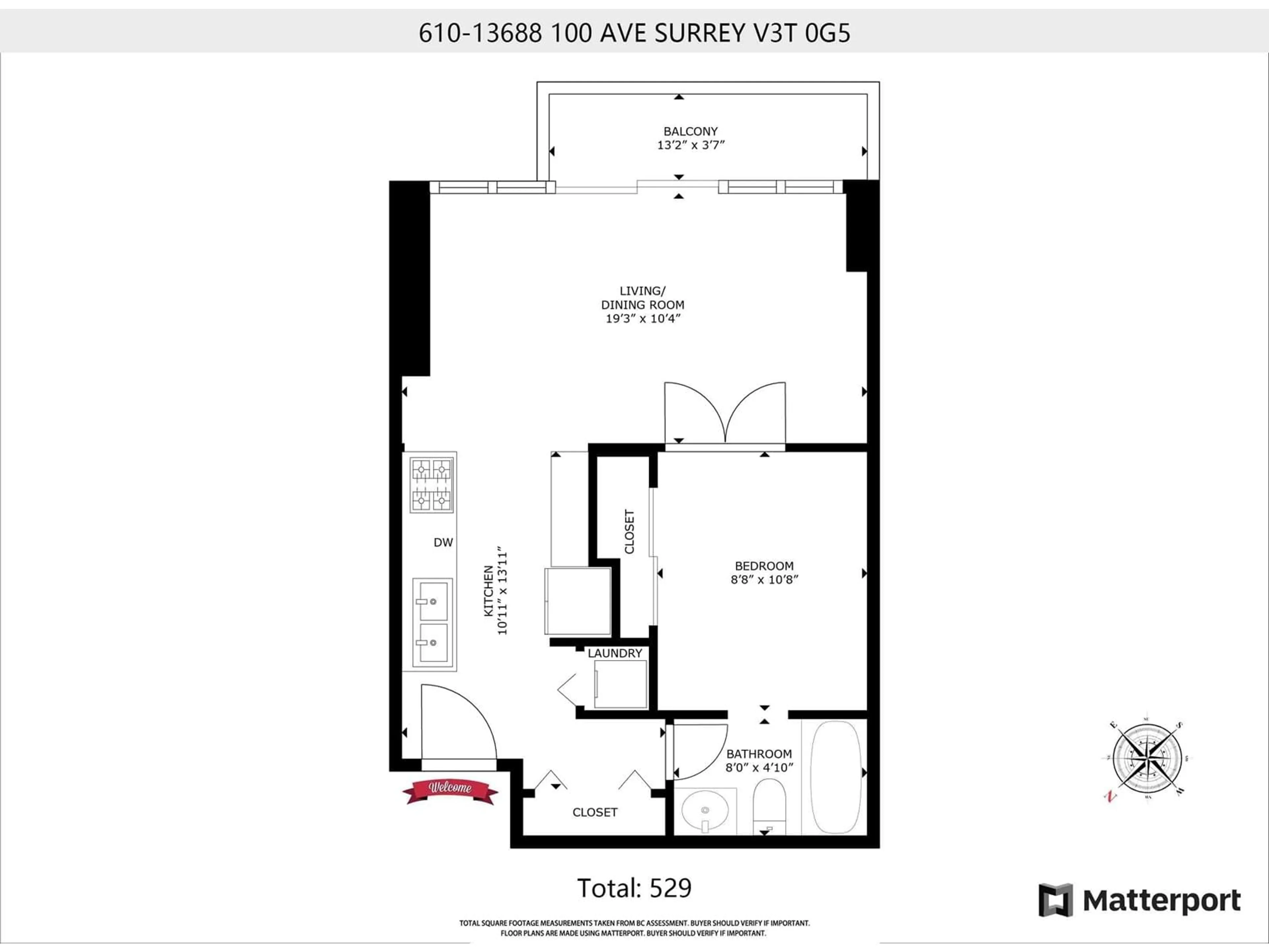 Floor plan for 610 13688 100 AVENUE, Surrey British Columbia V3T0G5