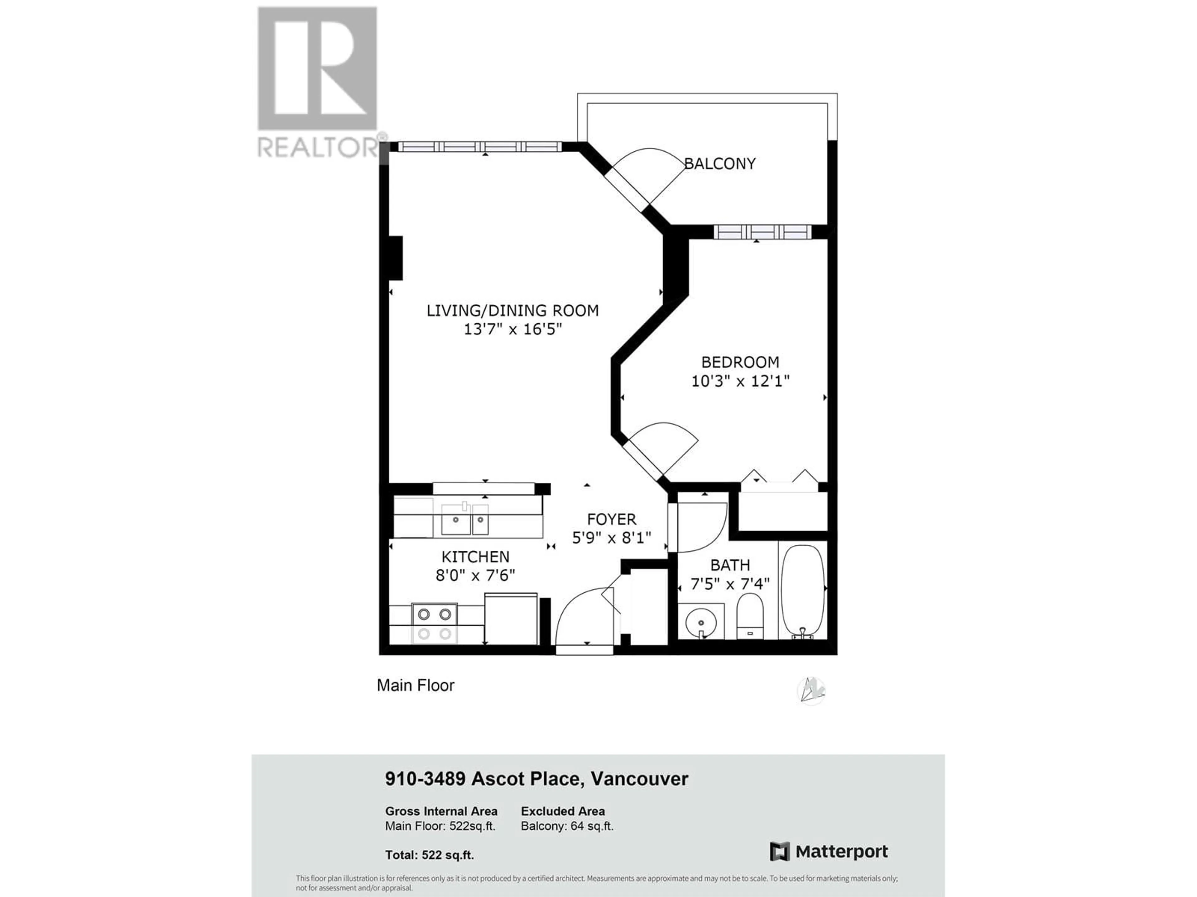 Floor plan for 910 3489 ASCOT PLACE, Vancouver British Columbia V5R6B6