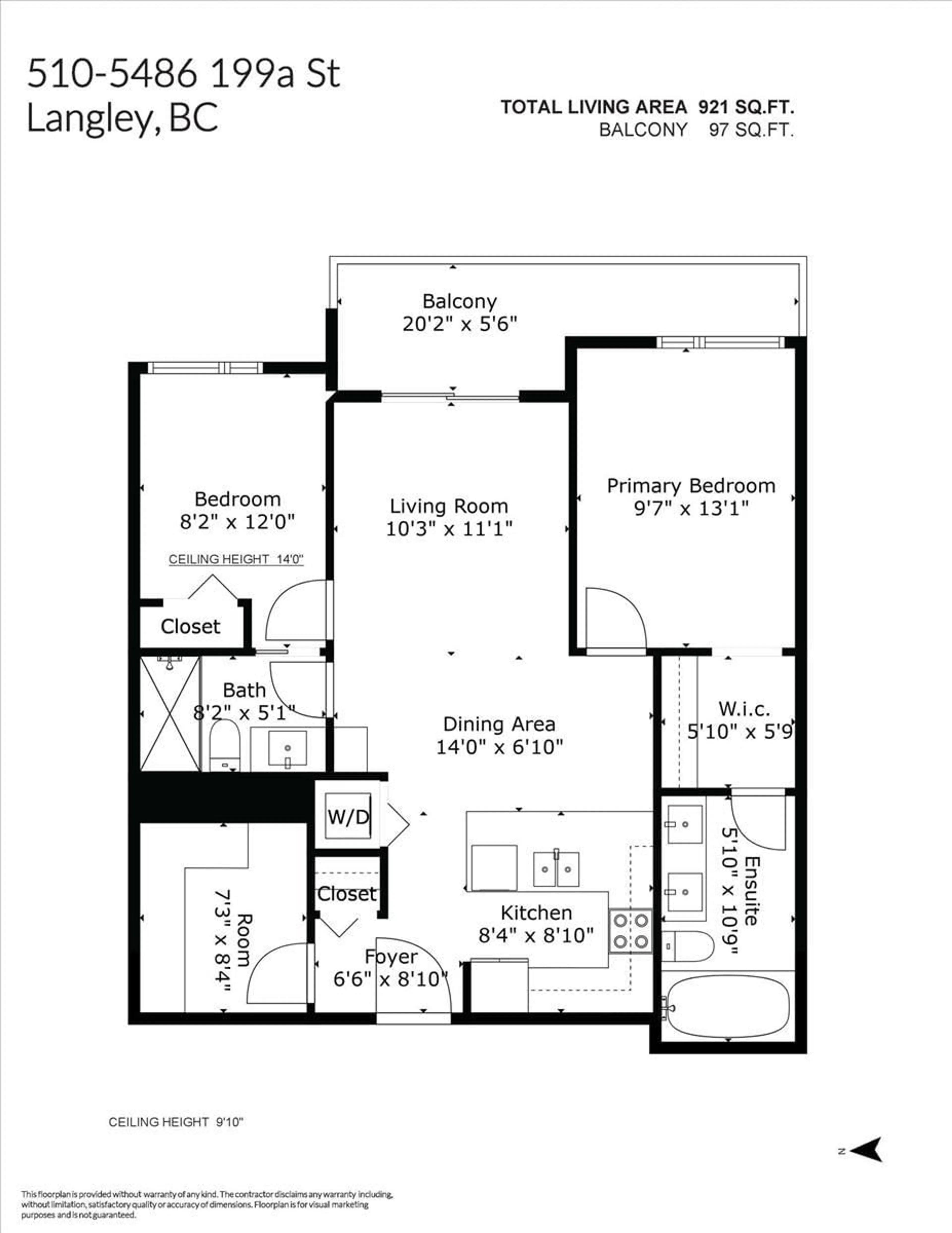 Floor plan for 510 5486 199A STREET, Langley British Columbia V3A0N6