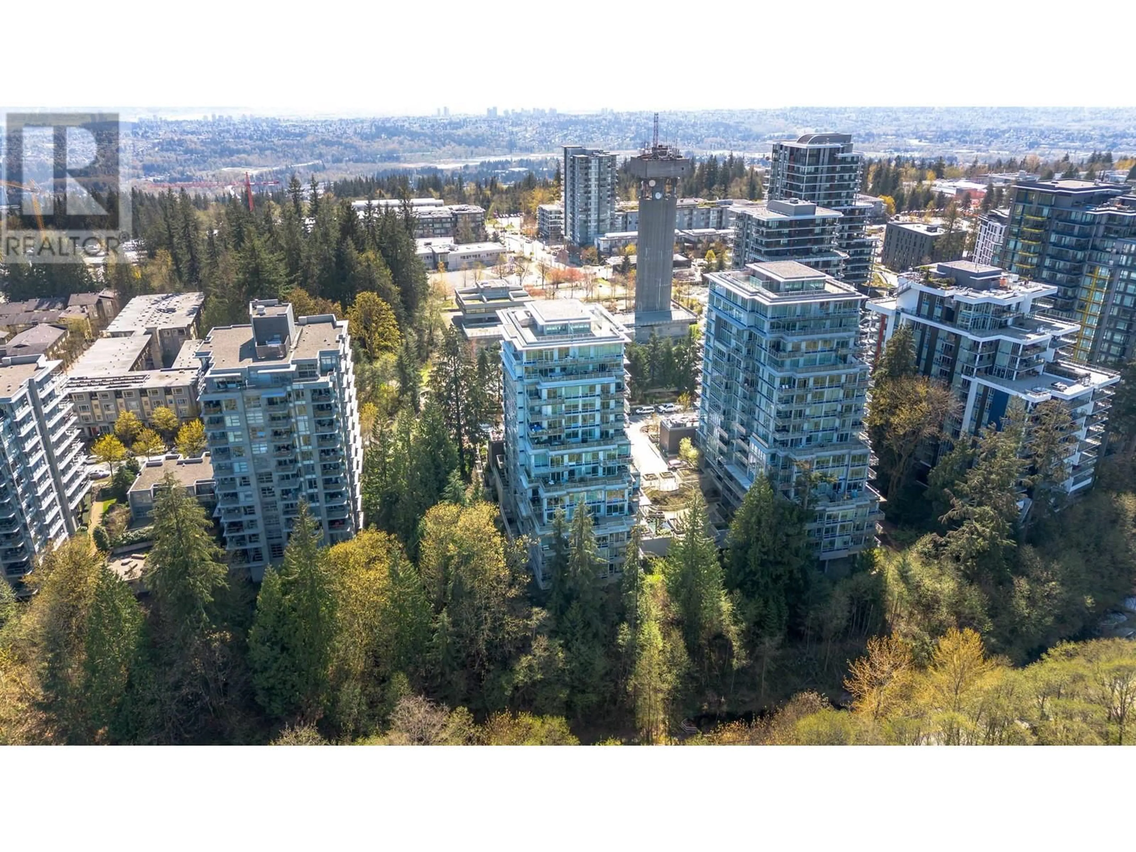 A pic from outside/outdoor area/front of a property/back of a property/a pic from drone, city buildings view from balcony for 1502 9080 UNIVERSITY CRESCENT, Burnaby British Columbia V5A0B7