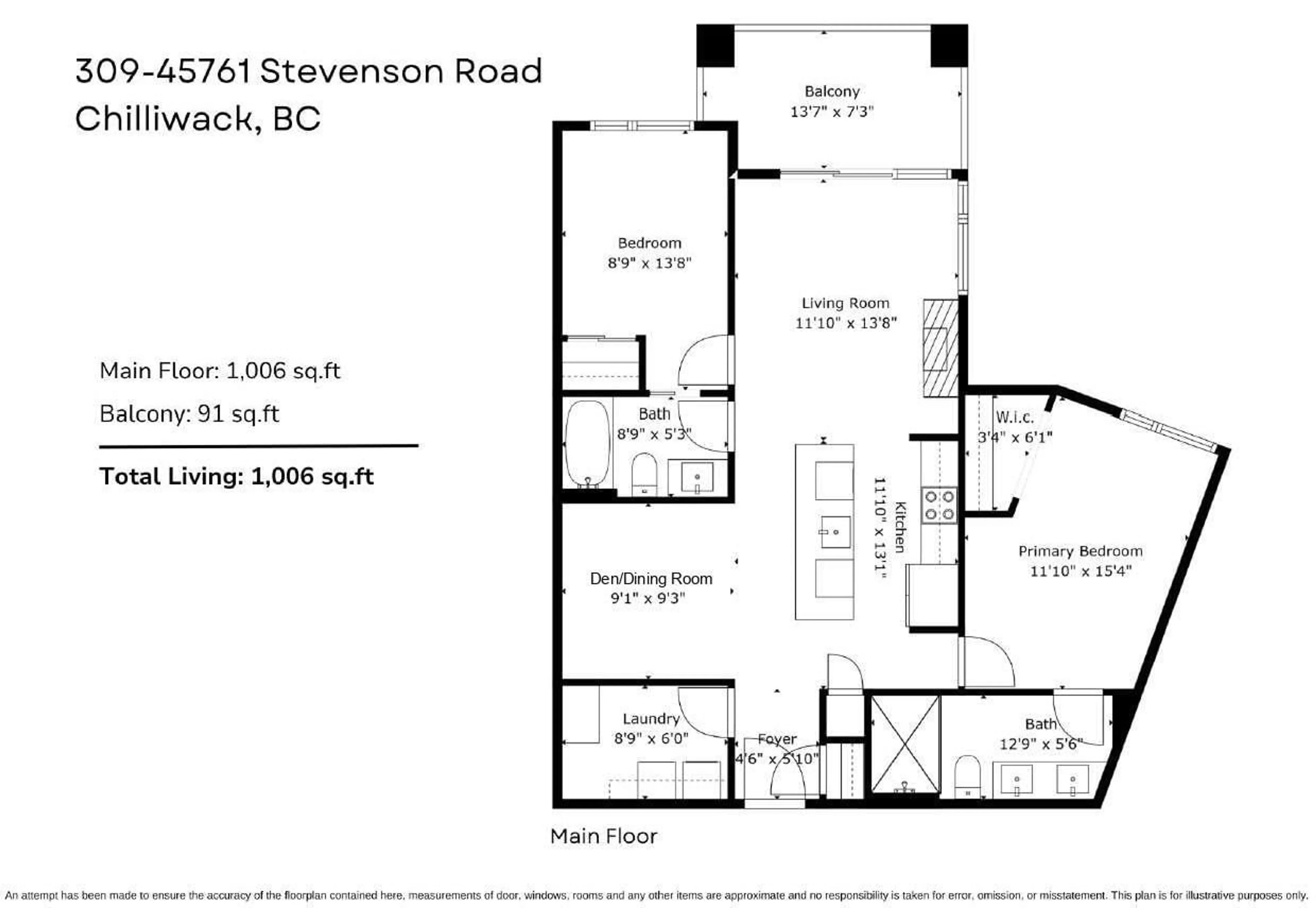 Floor plan for 309 45761 STEVENSON ROAD|Sardis East Ved, Chilliwack British Columbia V2R0Y7