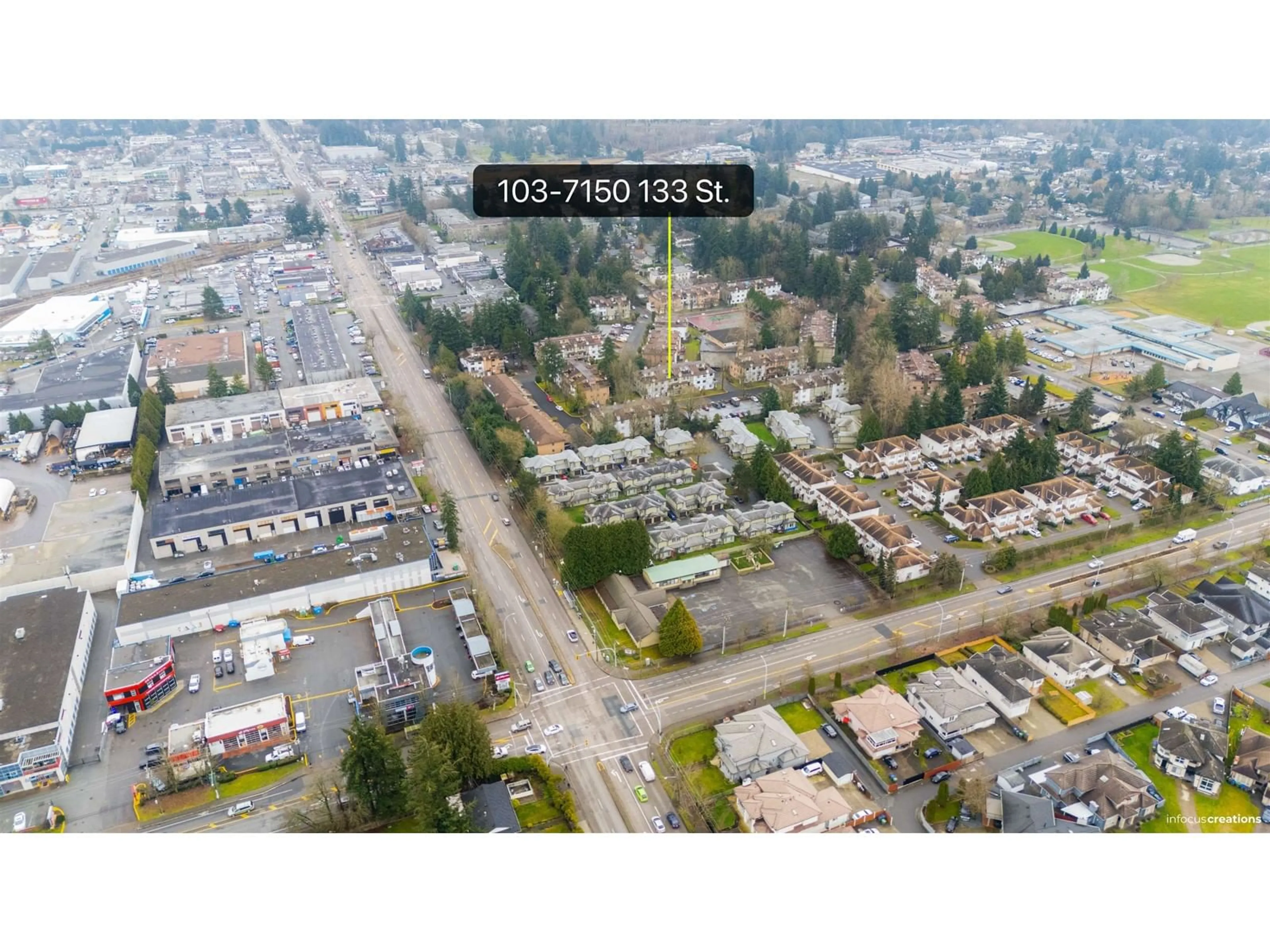 A pic from outside/outdoor area/front of a property/back of a property/a pic from drone, street for 103 7150 133 STREET, Surrey British Columbia V3W7Z7