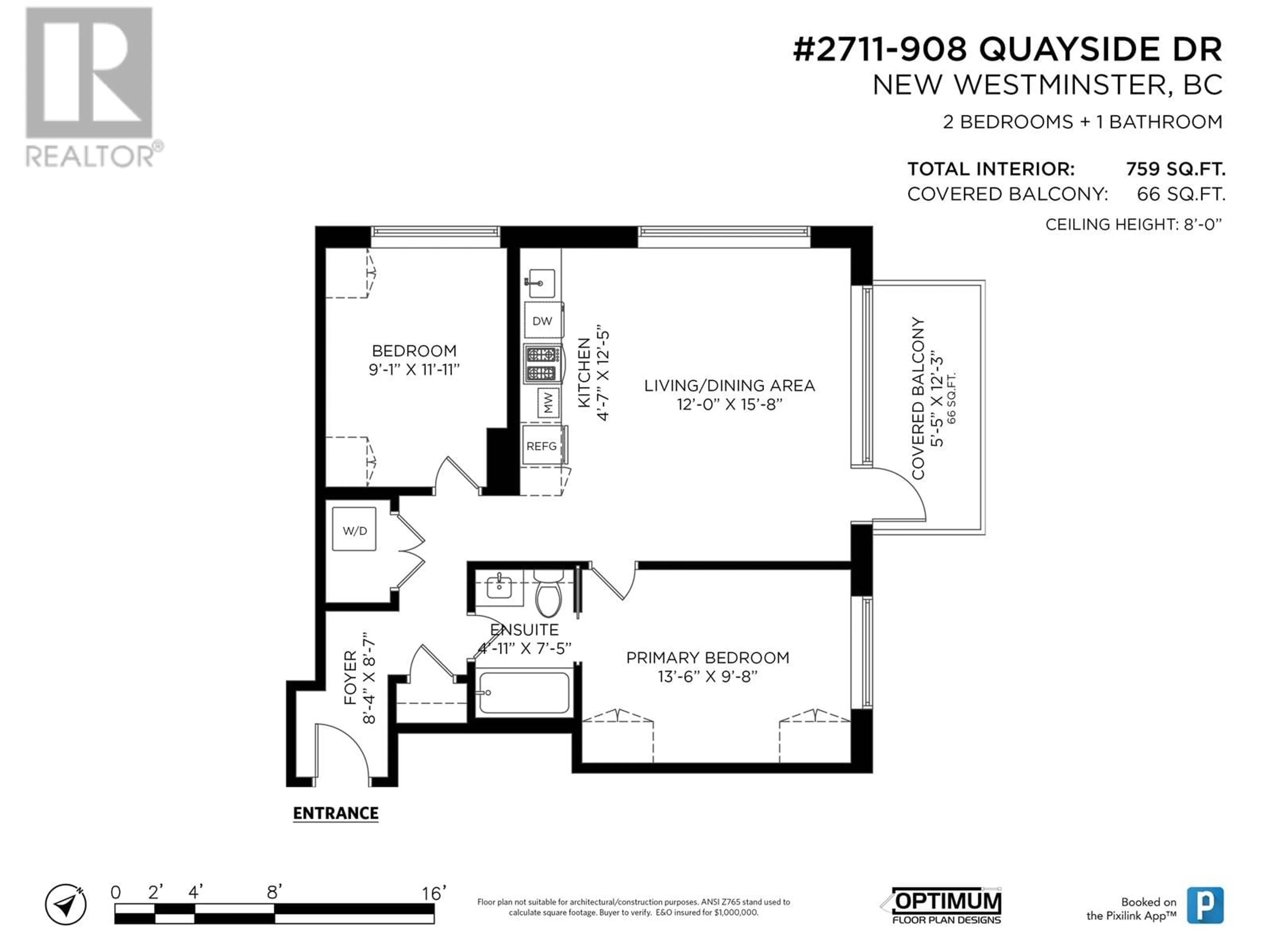 Floor plan for 2711 908 QUAYSIDE DRIVE, New Westminster British Columbia V3M0L4