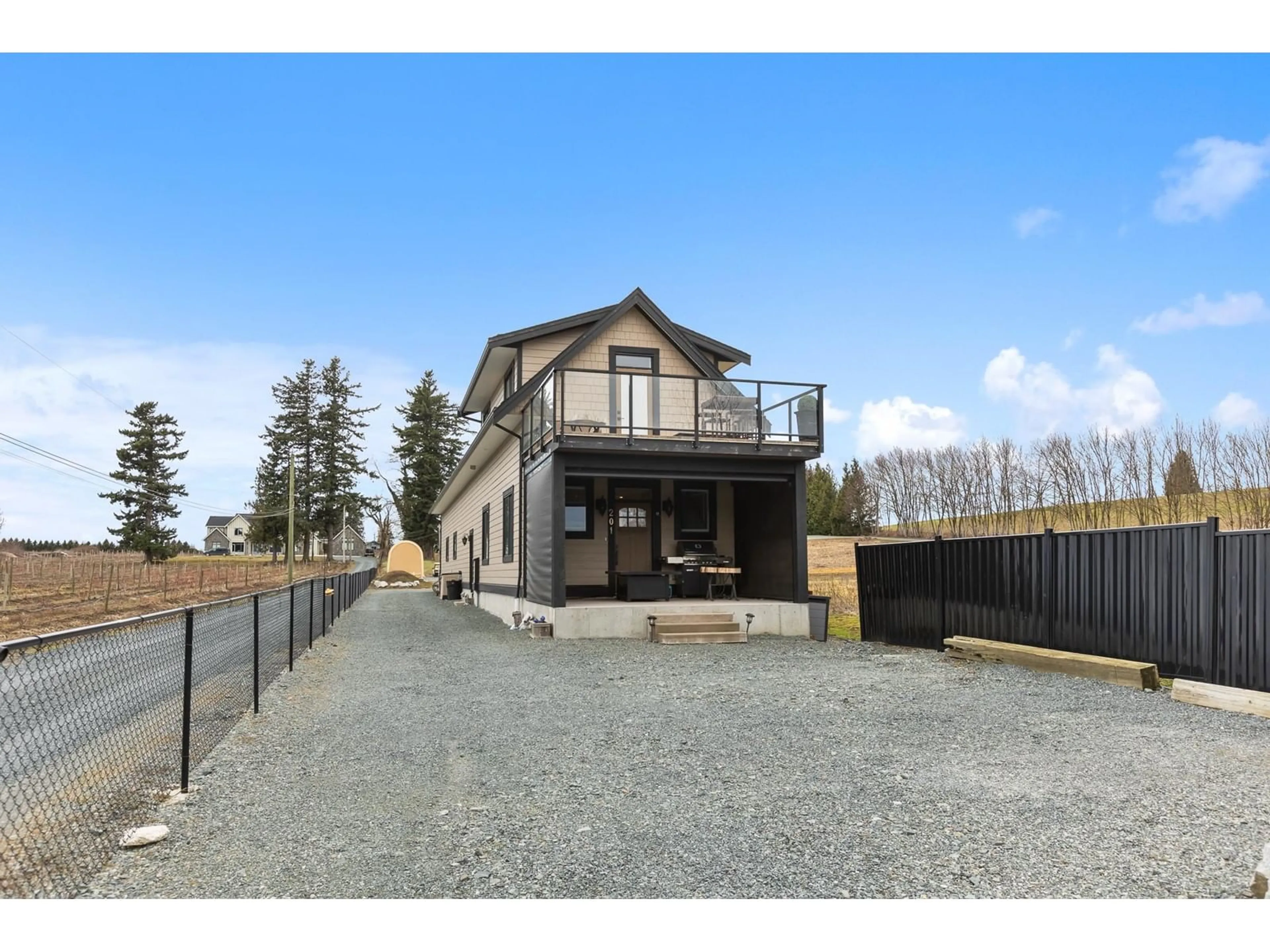 A pic from outside/outdoor area/front of a property/back of a property/a pic from drone, street for 201 MCCALLUM ROAD, Abbotsford British Columbia V2S8A1