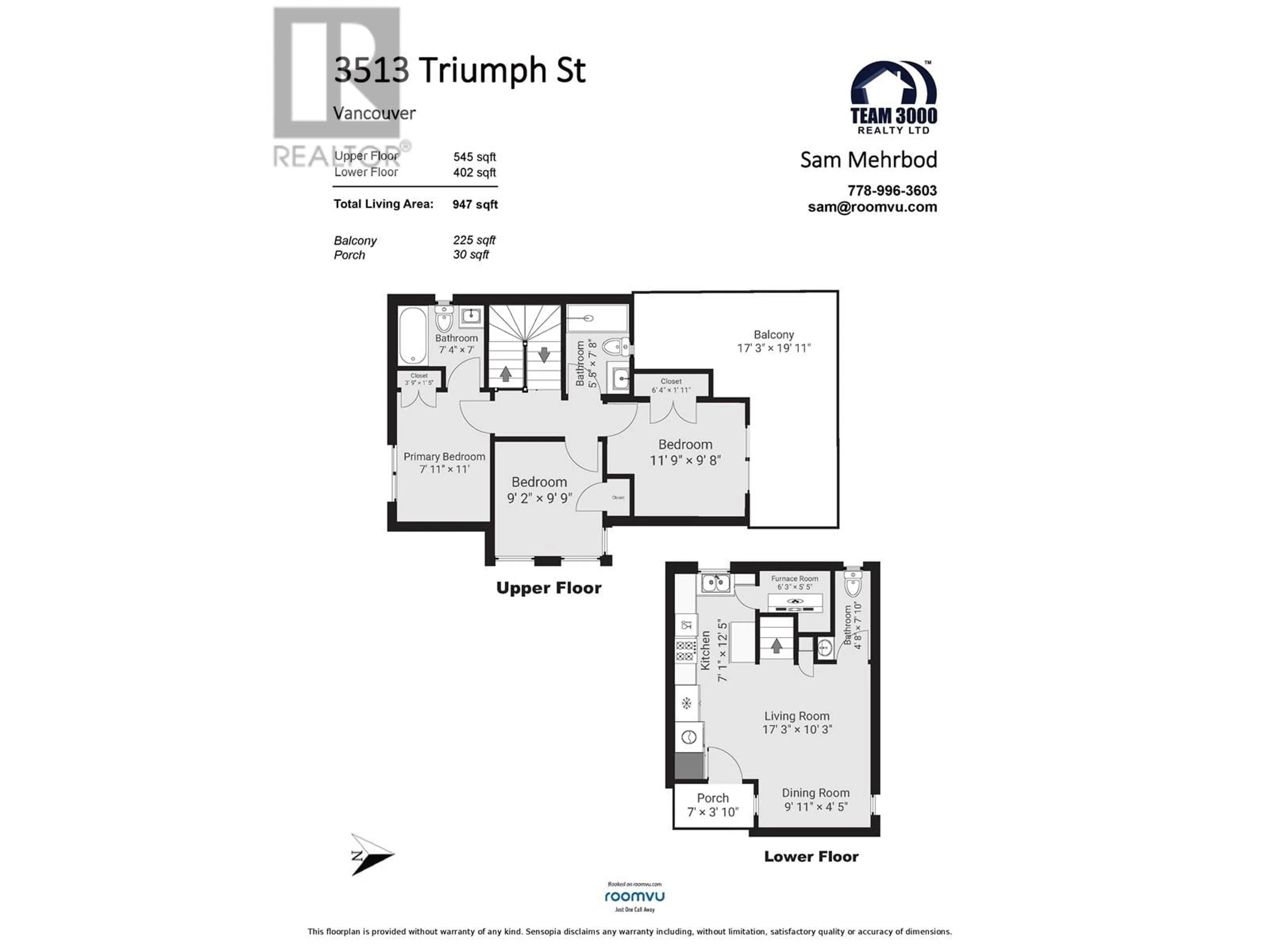 Floor plan for 3513 TRIUMPH STREET, Vancouver British Columbia V5K1V2