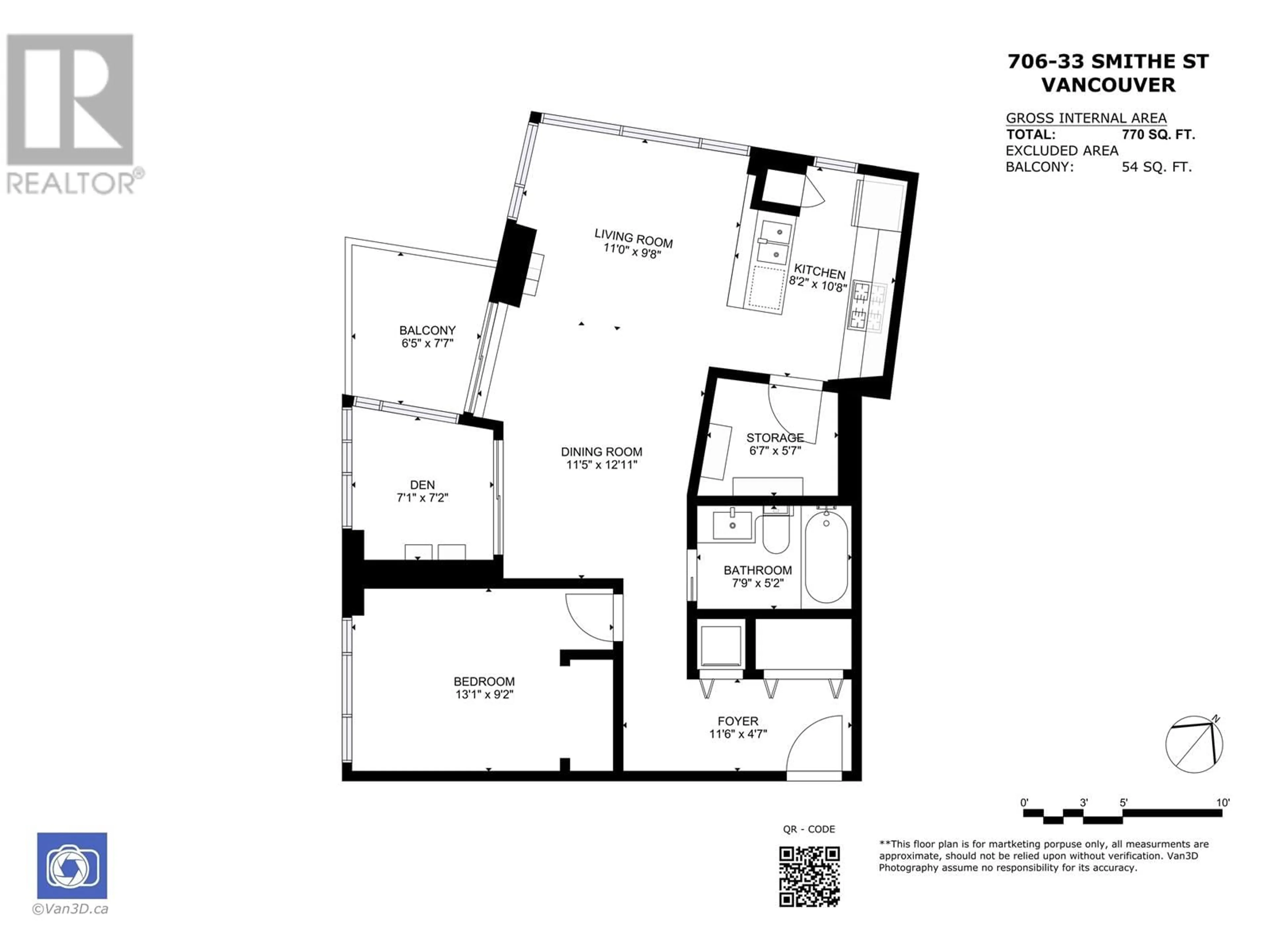 Floor plan for 706 33 SMITHE STREET, Vancouver British Columbia V6B0B5