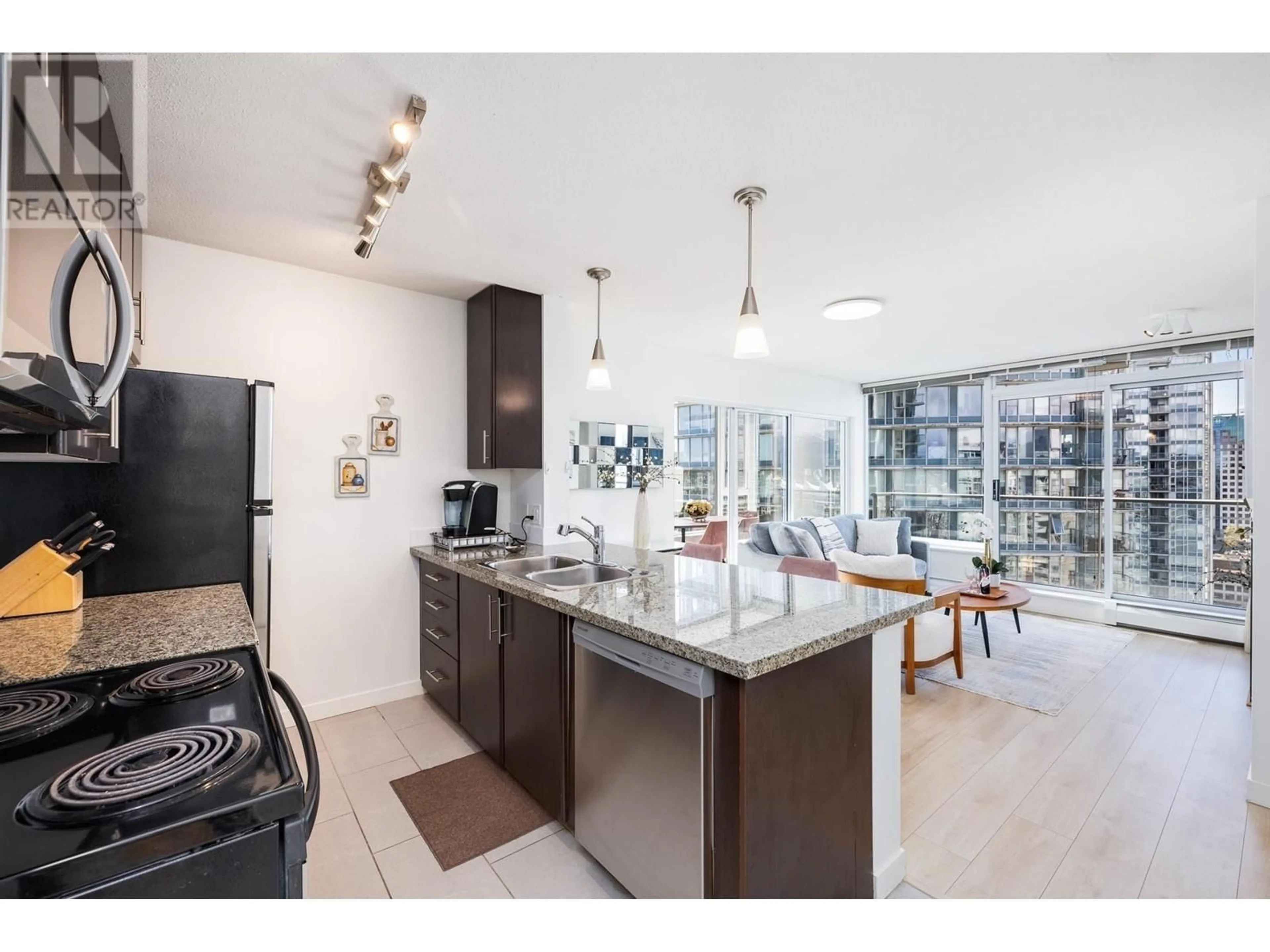 Open concept kitchen, ceramic/tile floor for 2906 688 ABBOTT STREET, Vancouver British Columbia V6B0B9