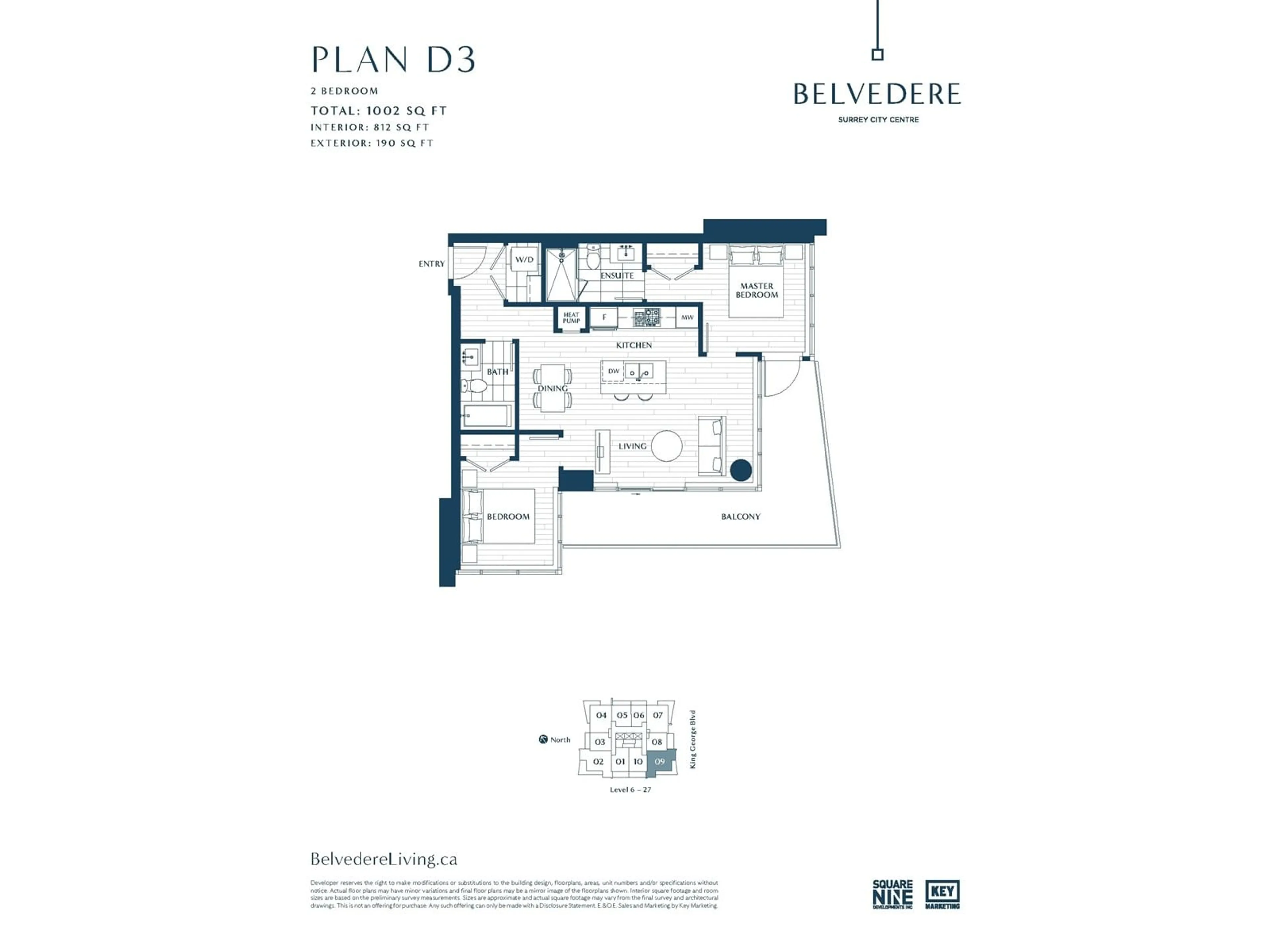 Floor plan for 1609 9675 KING GEORGE BOULEVARD, Surrey British Columbia V3T2V3