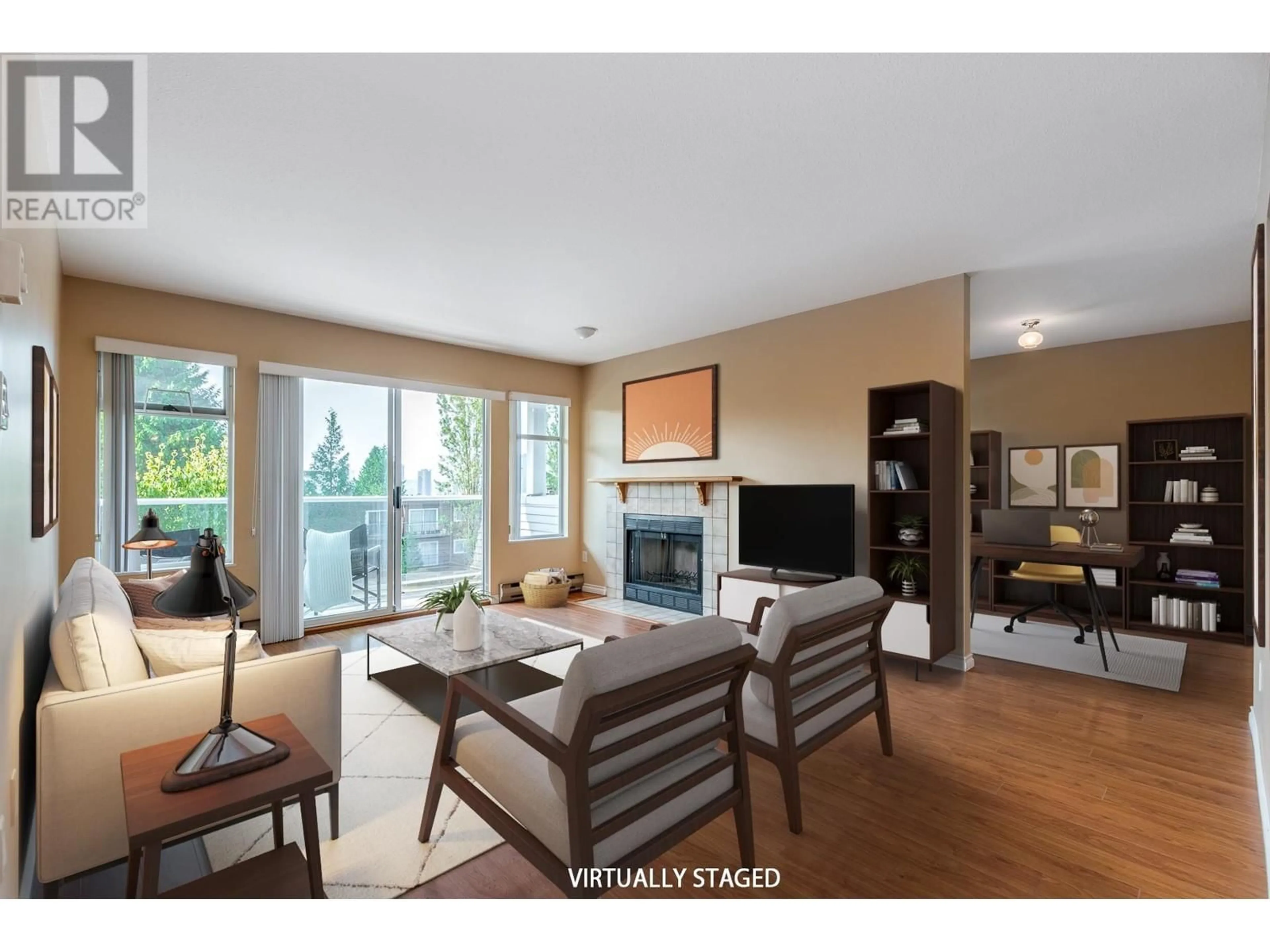 Living room with furniture, wood/laminate floor for 111 5335 HASTINGS STREET, Burnaby British Columbia V5B1P9