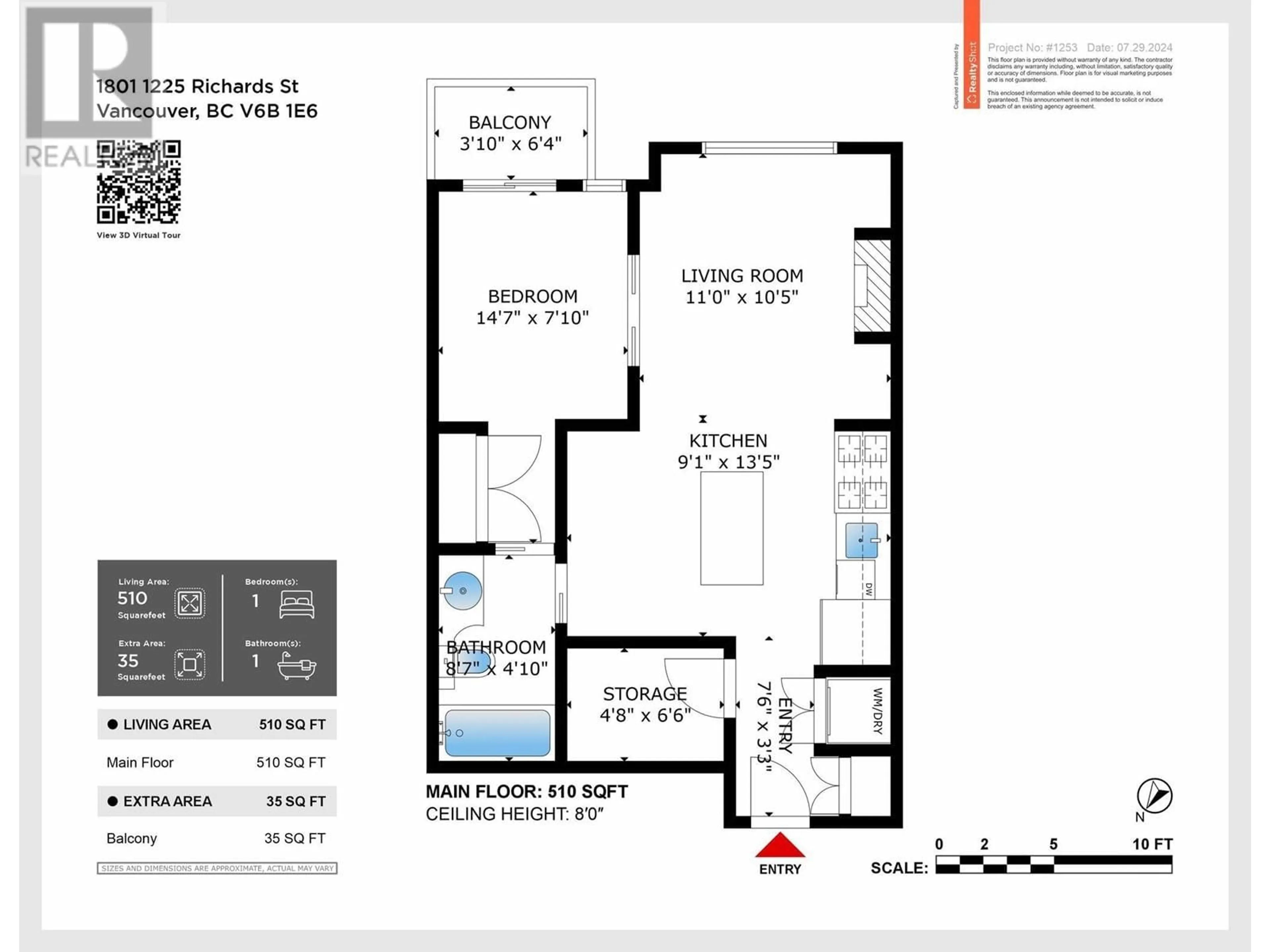 Floor plan for 1801 1225 RICHARDS STREET, Vancouver British Columbia V6B1E6