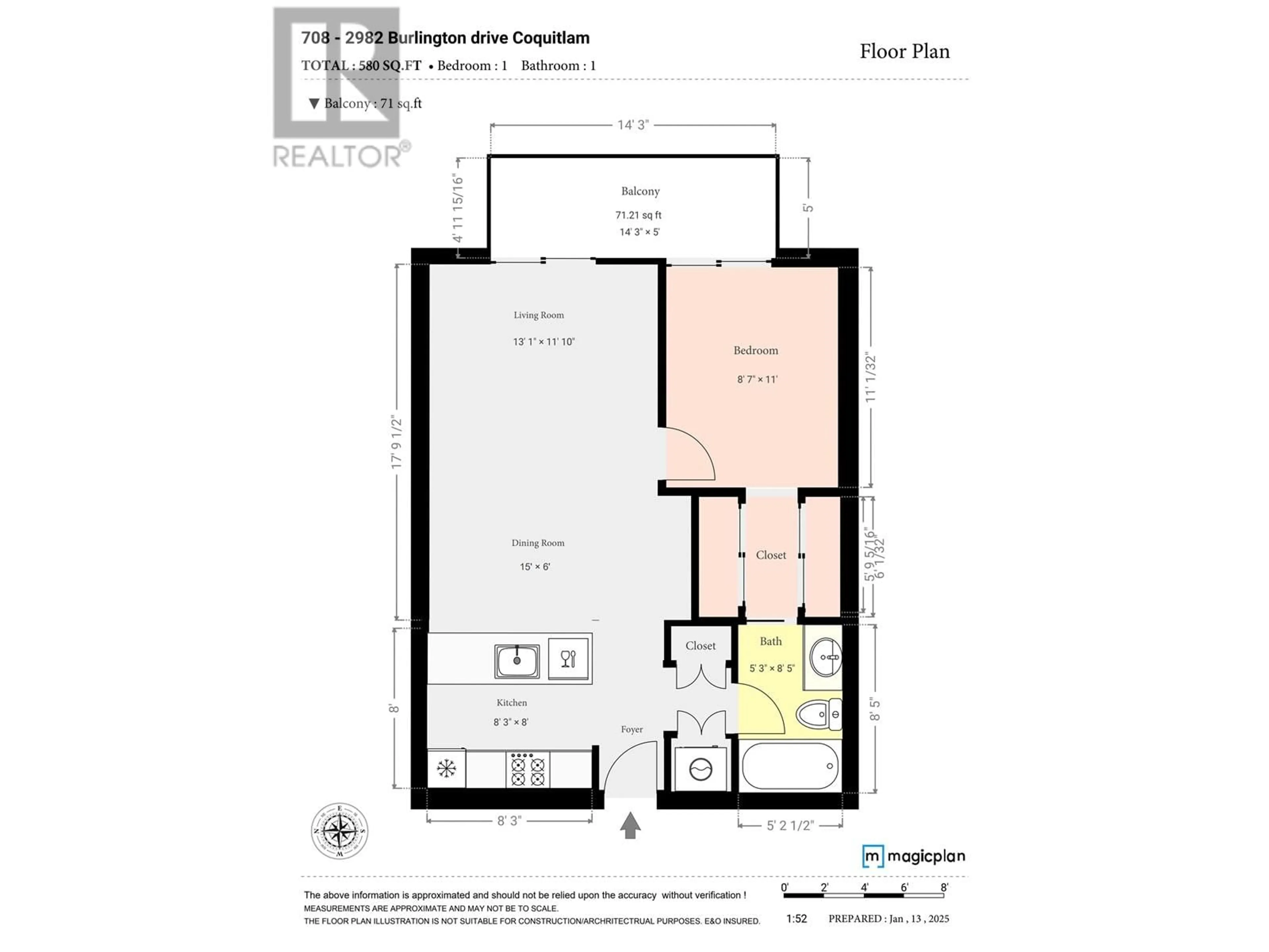 Floor plan for 708 2982 BURLINGTON DRIVE, Coquitlam British Columbia V3B0B3