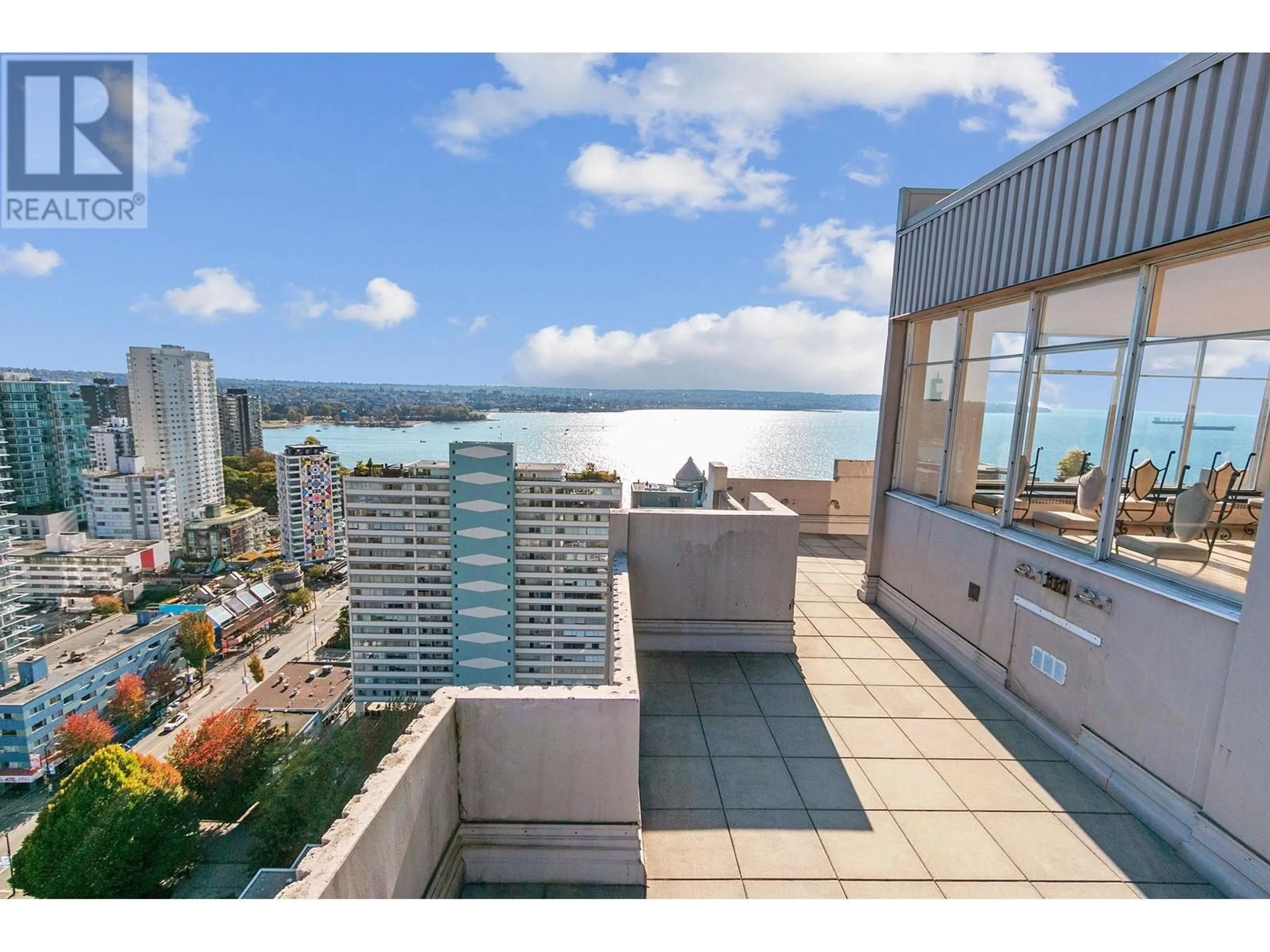 Patio, city buildings view from balcony for 501 1850 COMOX STREET, Vancouver British Columbia V6G1R3