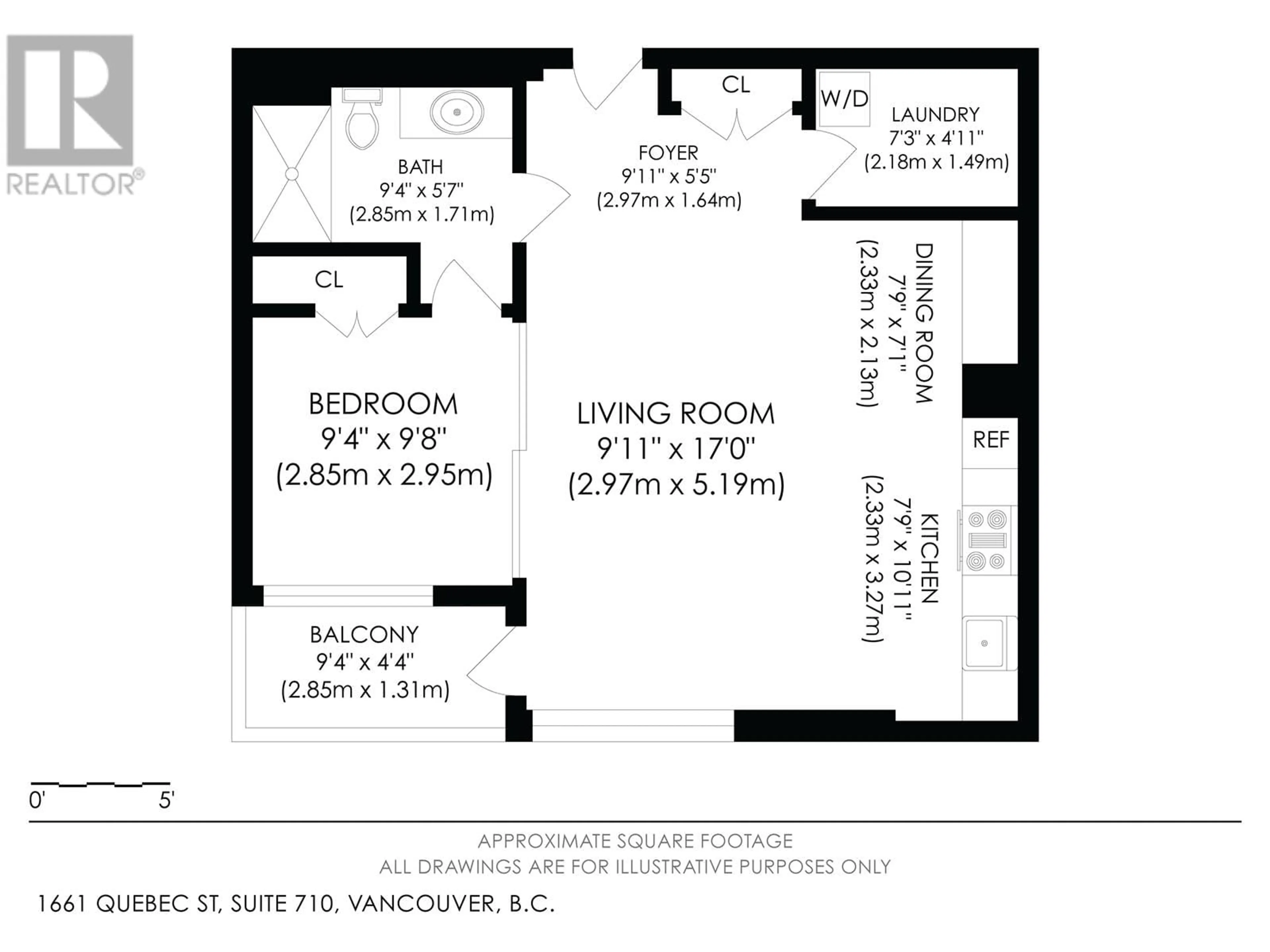 Floor plan for 710 1661 QUEBEC STREET, Vancouver British Columbia V6A0H2