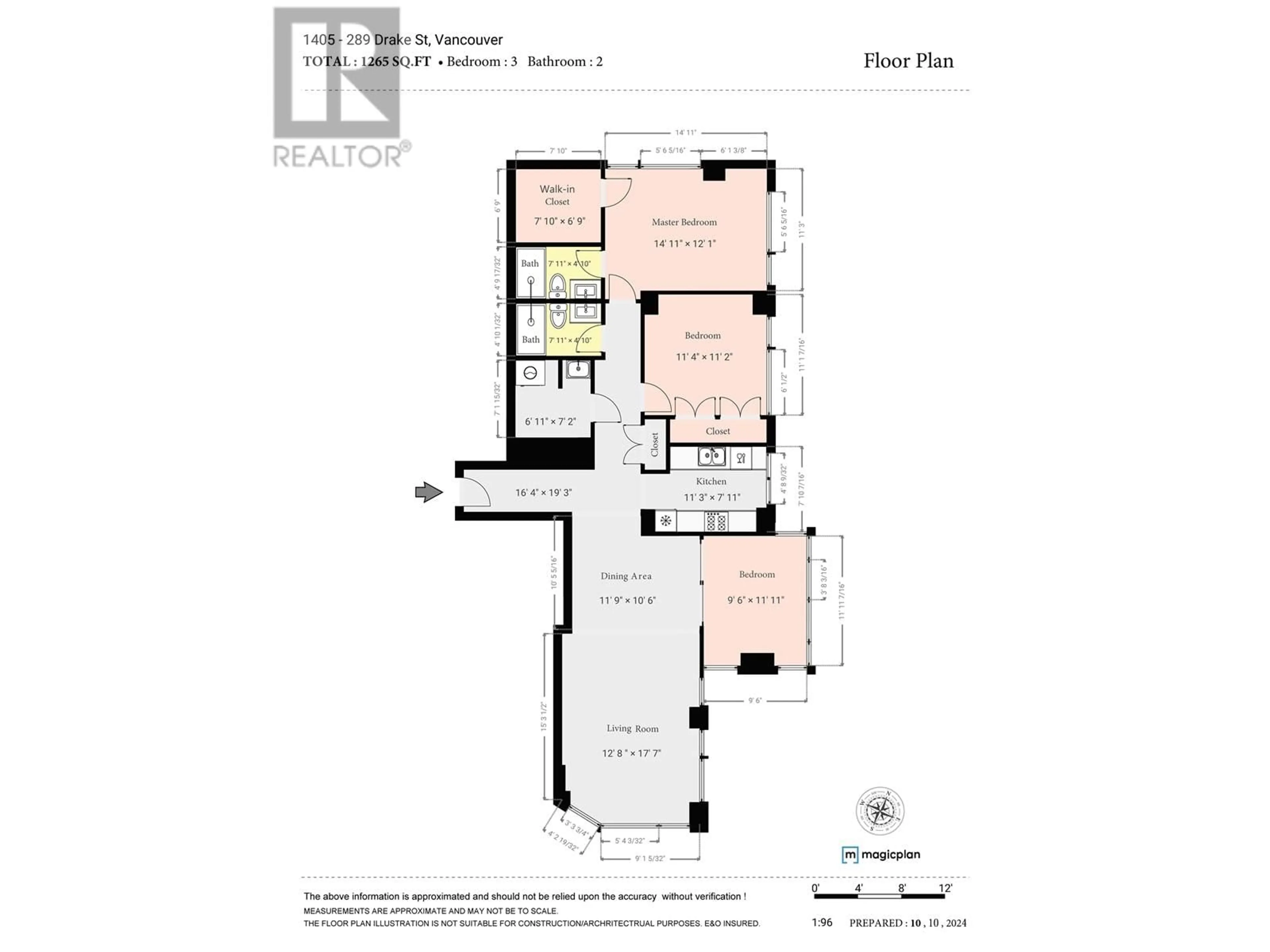 Floor plan for 1405 289 DRAKE STREET, Vancouver British Columbia V6B5Z5